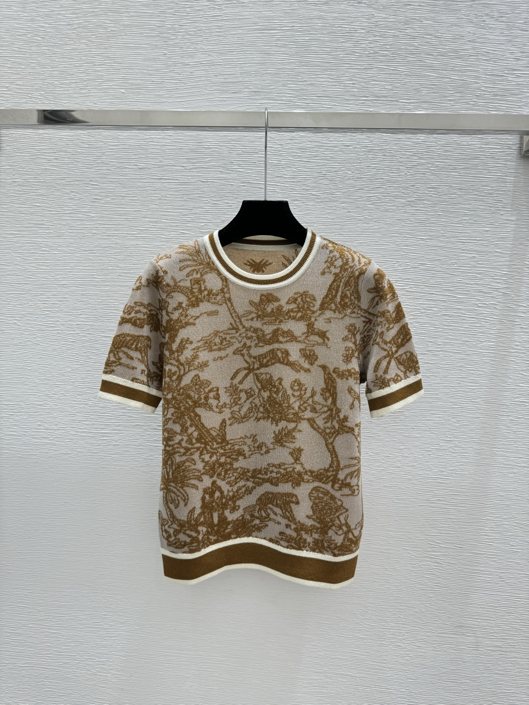 Unknown D家 早春新款 撞色丛林动物圆领针织短袖