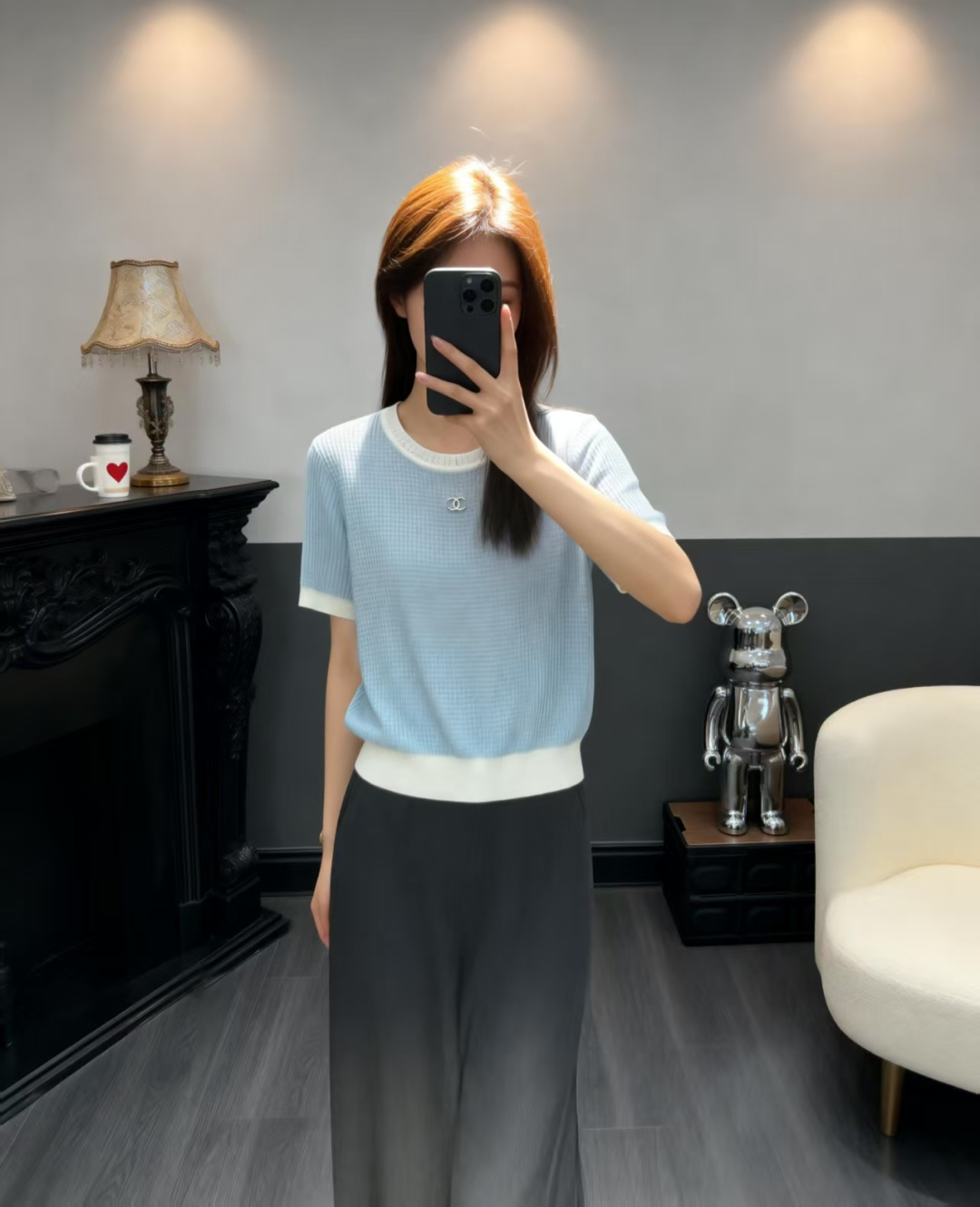 🆕CH家🆕 早春新款 撞色简约圆领针织短袖颜色：粉色 蓝色尺码：36.38.40
