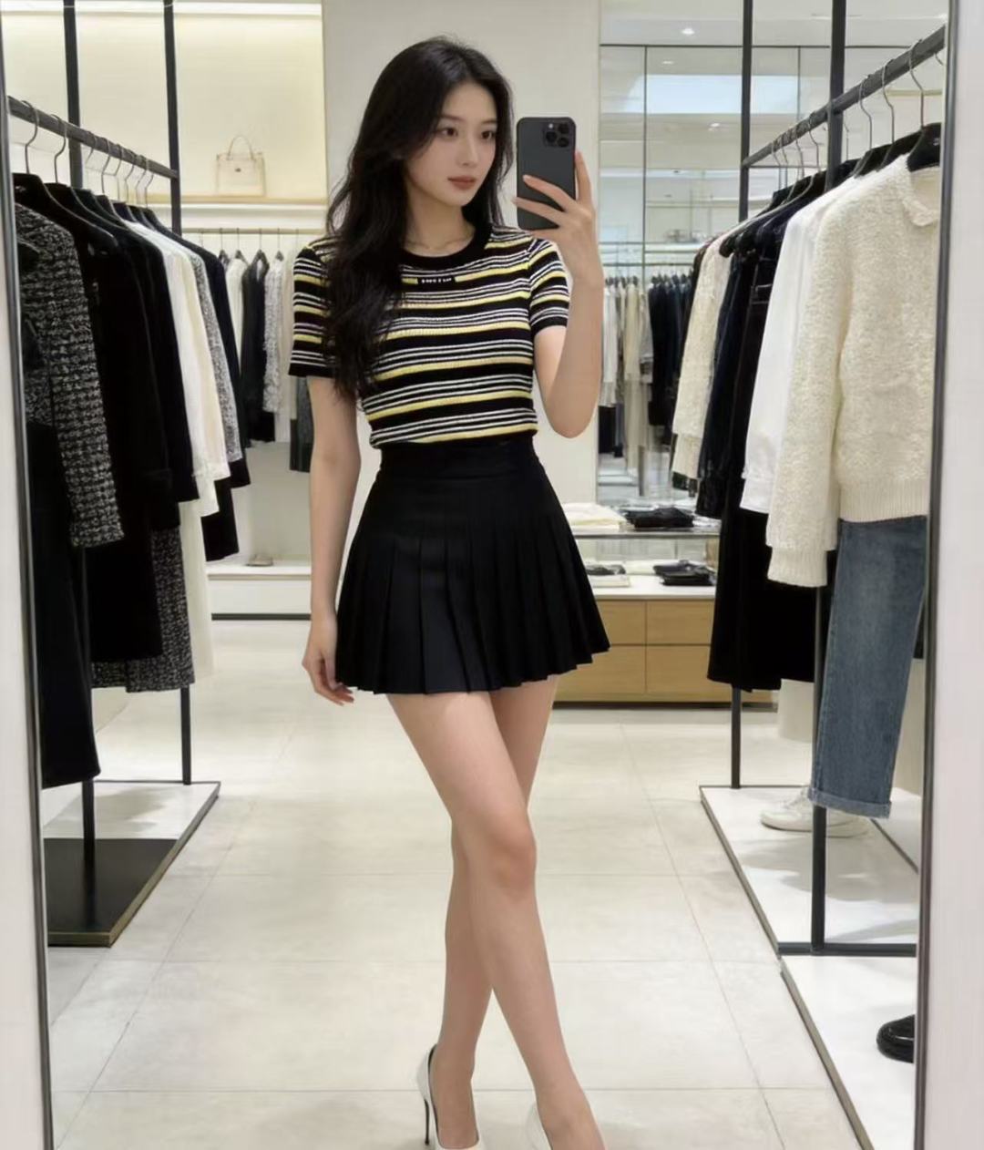 🆕M家🆕 早春新款 撞色条纹圆领针织短袖颜色：黄色 白色 黑色尺码：36.38.40