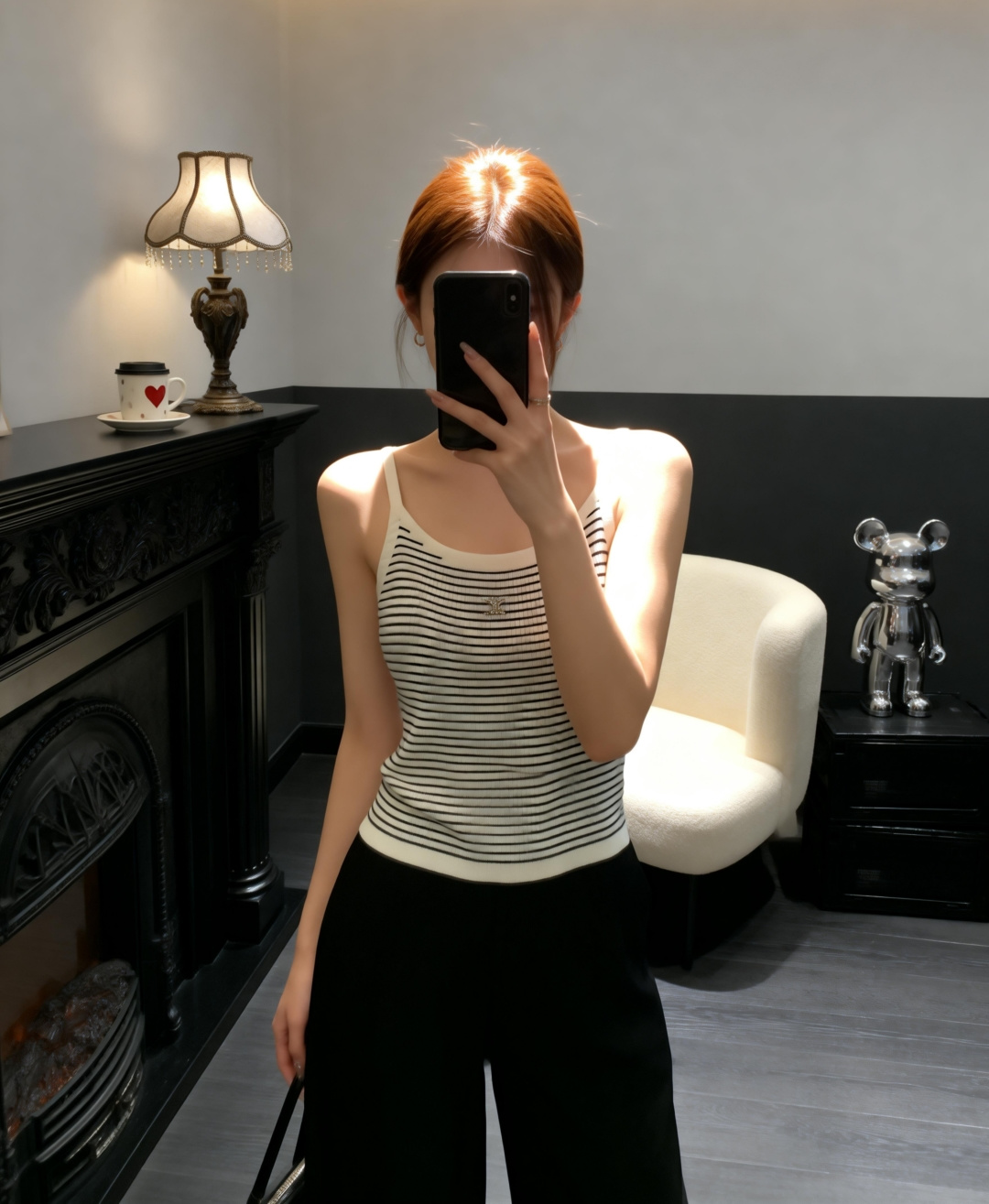 🆕CH家🆕 早春新款 撞色条纹针织吊带颜色：粉色 黑色尺码：36.38.40