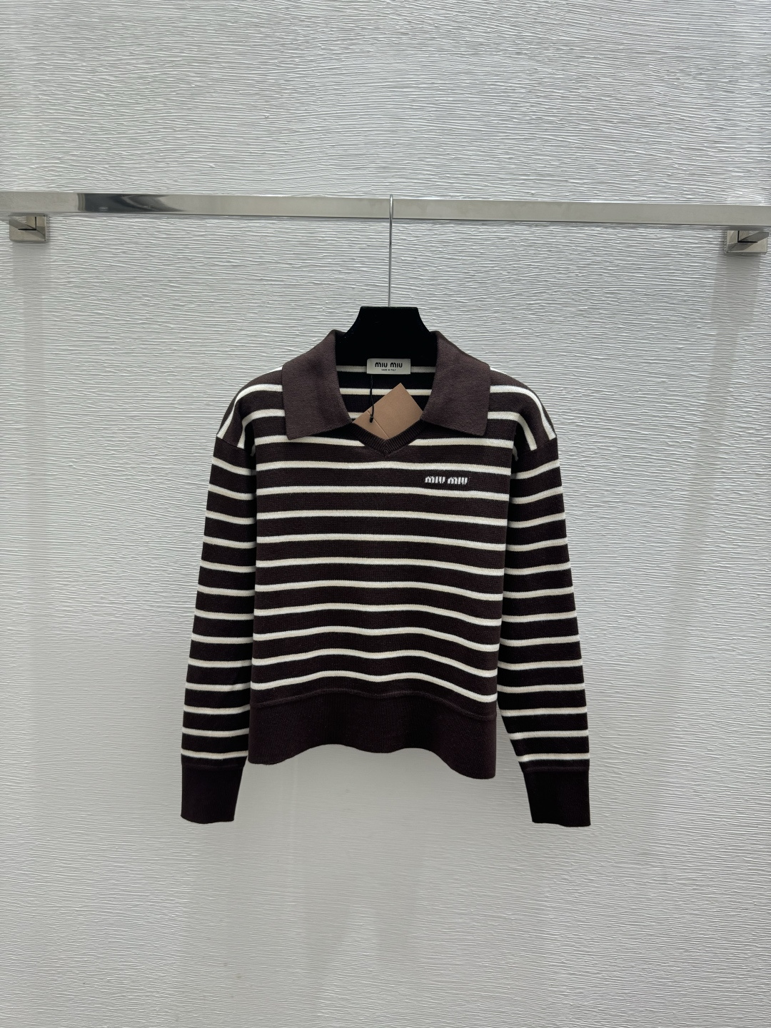 NO:758916,M Home Early Spring New Style Contrast Color Striped Lapel Knitted Long Sleeves Color Coffee Size 36.38.40,,19860909M家 早春新款 撞色条纹翻领针织长袖 颜色咖啡 尺码36.38.40,,,Women's clothing