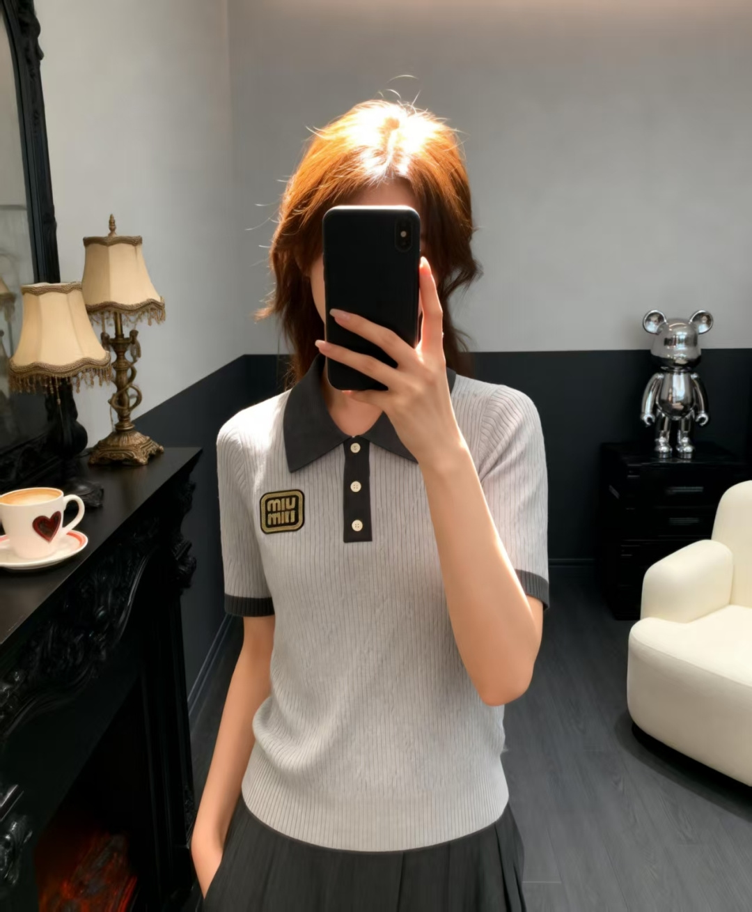 🆕M家🆕 早春新款 撞色翻领针织短袖颜色：卡其 灰色尺码：36.38.40