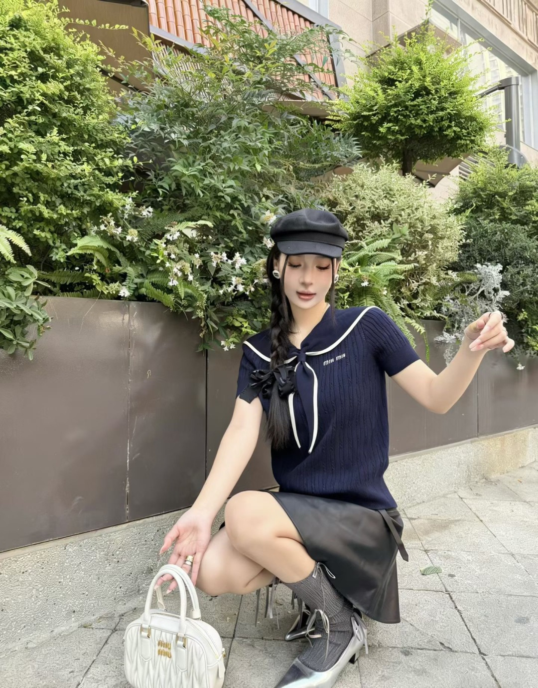 🆕M家🆕 早春新款 撞色海军领针织短袖颜色：白色 宝蓝黑色尺码：36.38.40