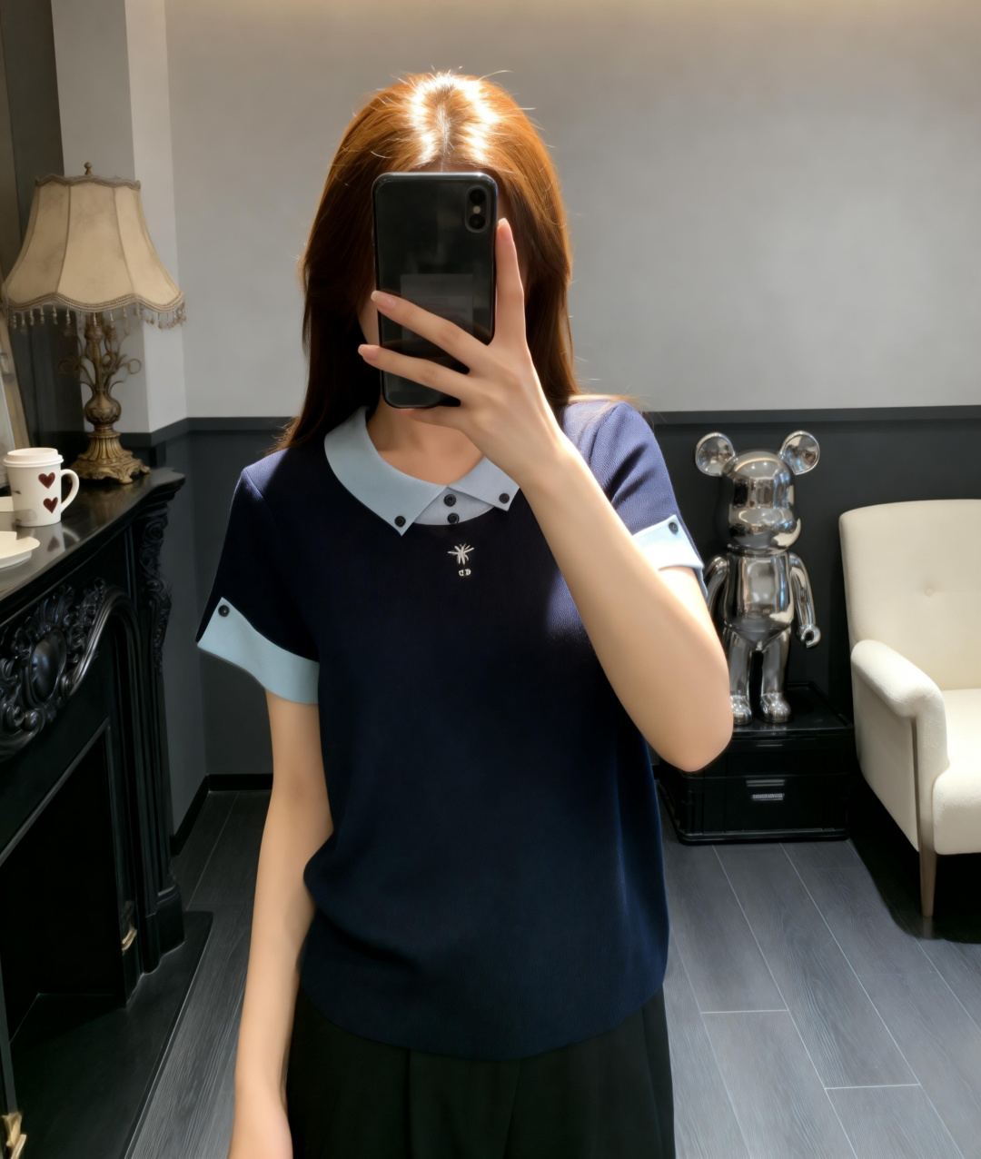 🆕D家🆕 早春新款 撞色翻领简约针织短袖颜色：白色 宝蓝尺码：36.38.40