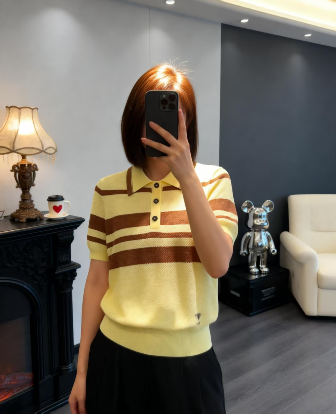 🆕D家🆕 早春新款 撞色条纹翻领针织短袖颜色：黄色 蓝色 黑色尺码：36.38.40