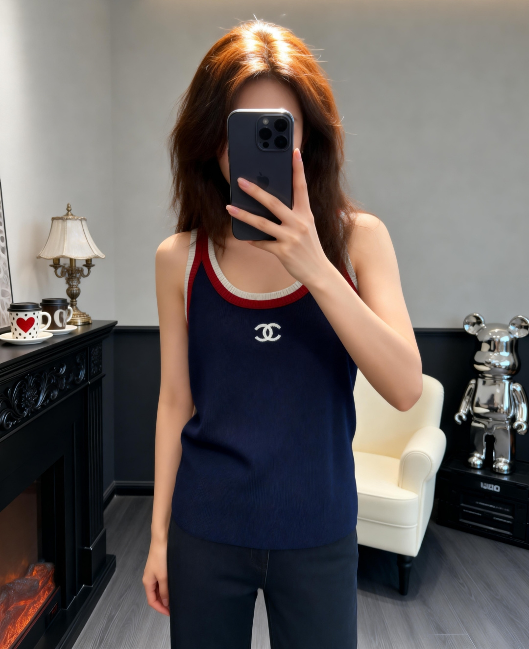 🆕CH家🆕 早春新款 撞色简约圆领针织背心颜色：白色 宝蓝尺码：36.38.40