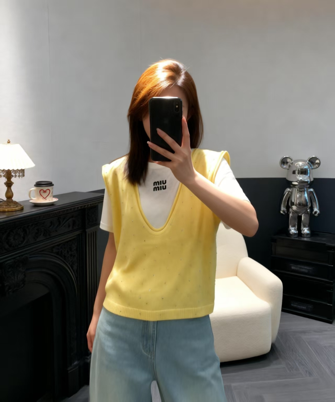 🆕M家🆕 早春新款 撞色烫钻针织两件套颜色：黄色 灰色尺码：36.38.40