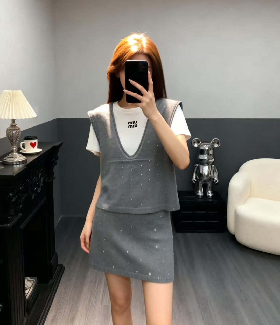 🆕M家🆕 早春新款 撞色烫钻针织两件套颜色：黄色 灰色尺码：36.38.40