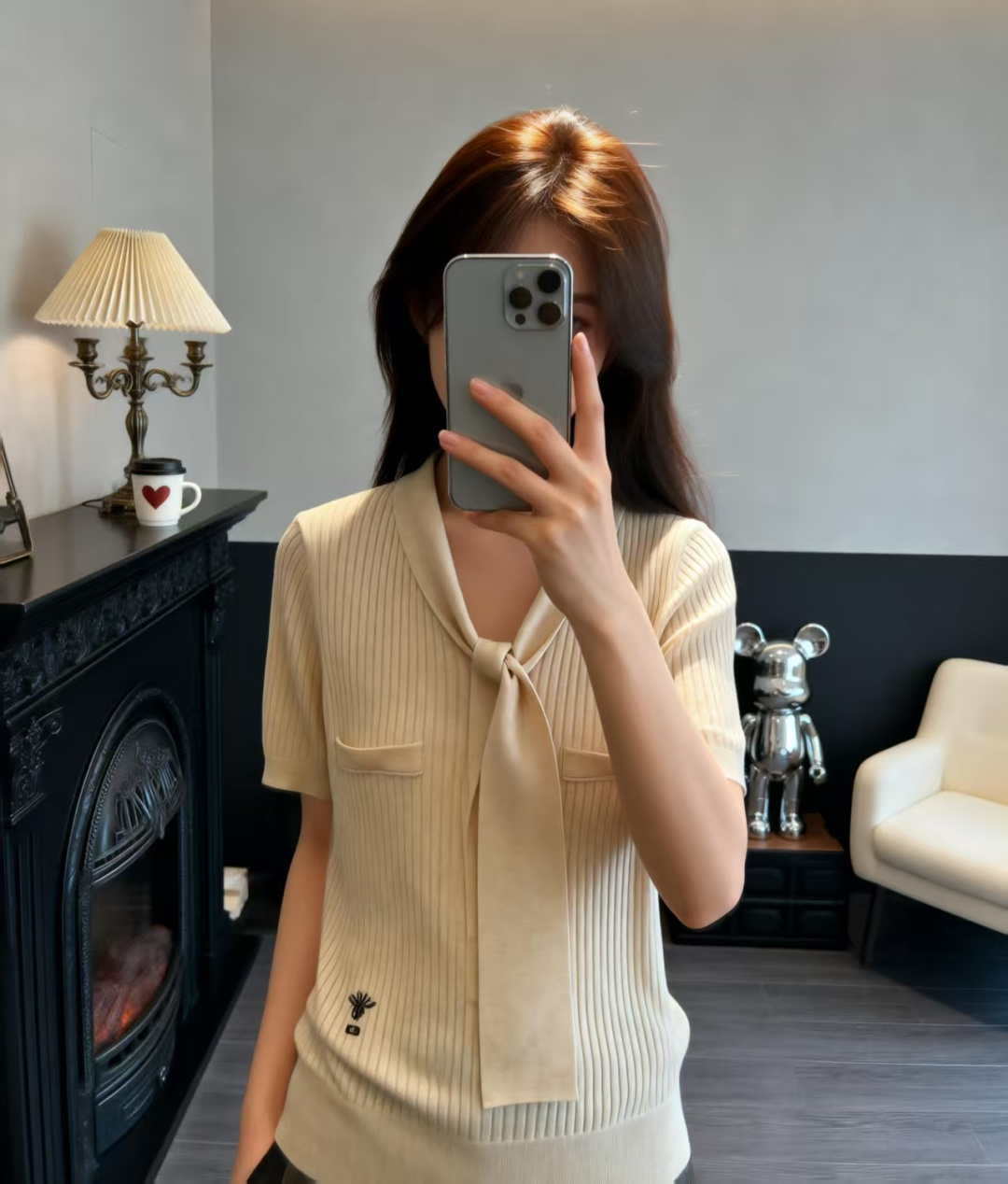 🆕D家🆕 早春新款 纯色简约V领绑带针织短袖颜色：白色 卡其尺码：36.38.40