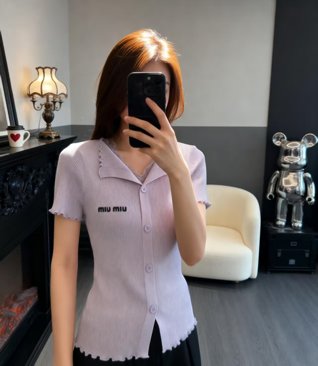 🆕M家🆕 早春新款 纯色蕾丝花边翻领针织短袖颜色：白色 紫色尺码：36.38.40