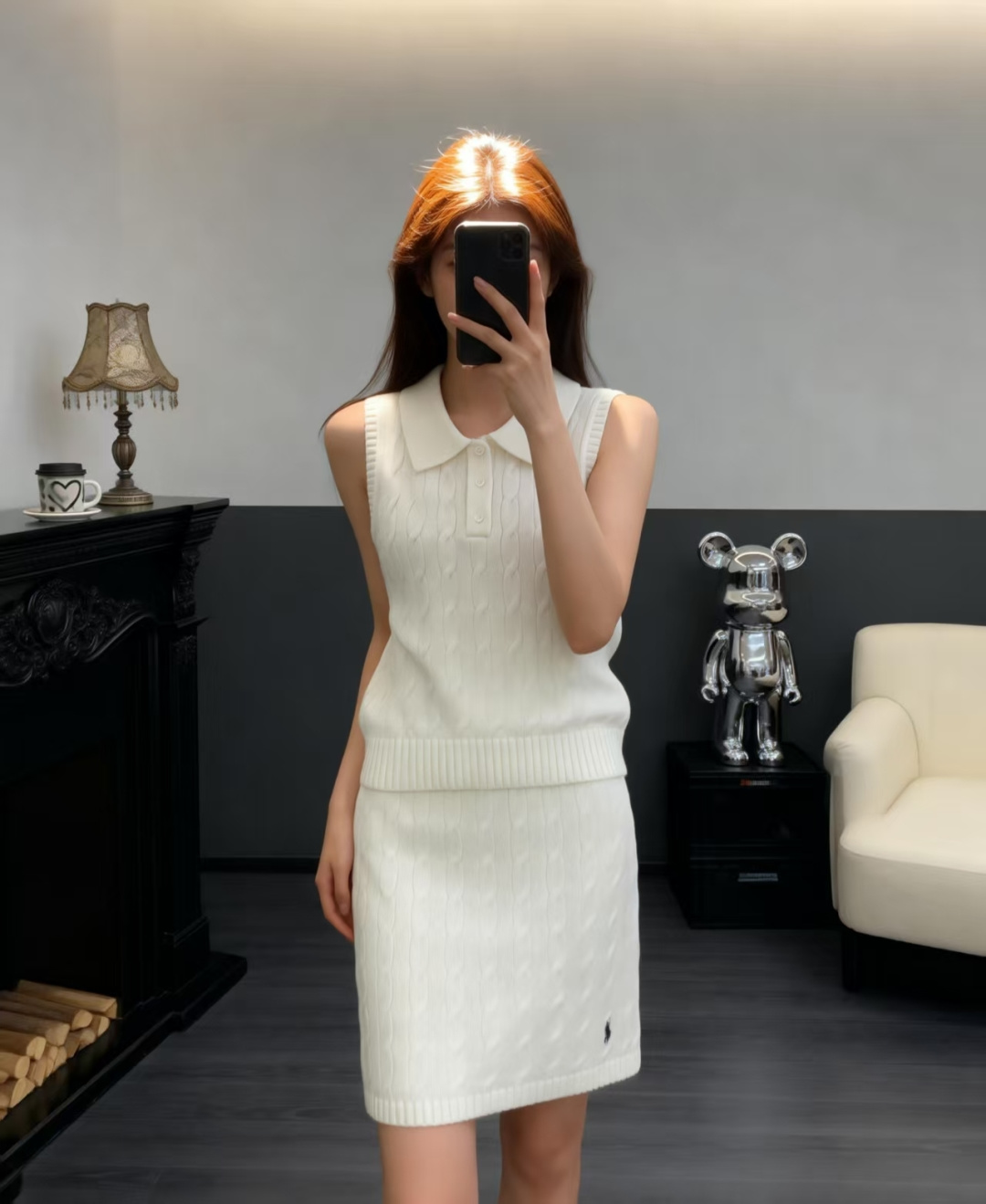 🆕PO家🆕 早春新款 纯色简约翻领针织套装颜色：白色 黄色尺码：36.38.40