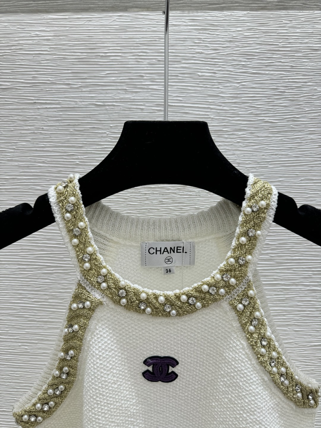 🆕CH家🆕 早春新款 撞色重工钉珠针织背心颜色：白色 黑色尺码：36.38.40