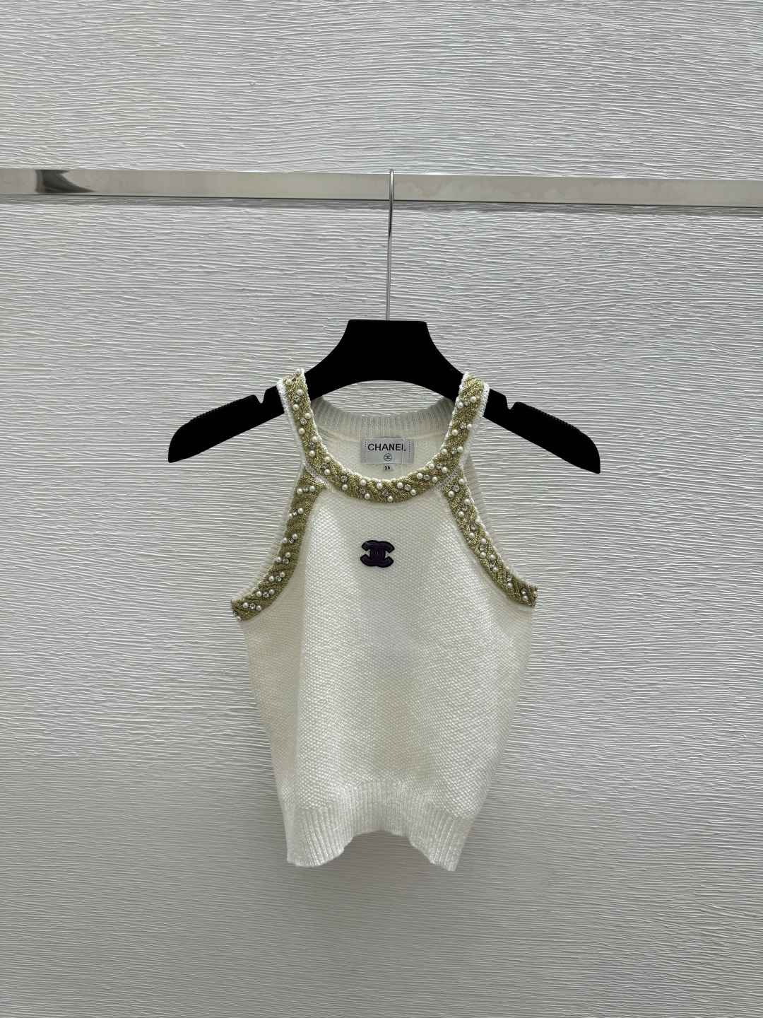 🆕CH家🆕 早春新款 撞色重工钉珠针织背心颜色：白色 黑色尺码：36.38.40