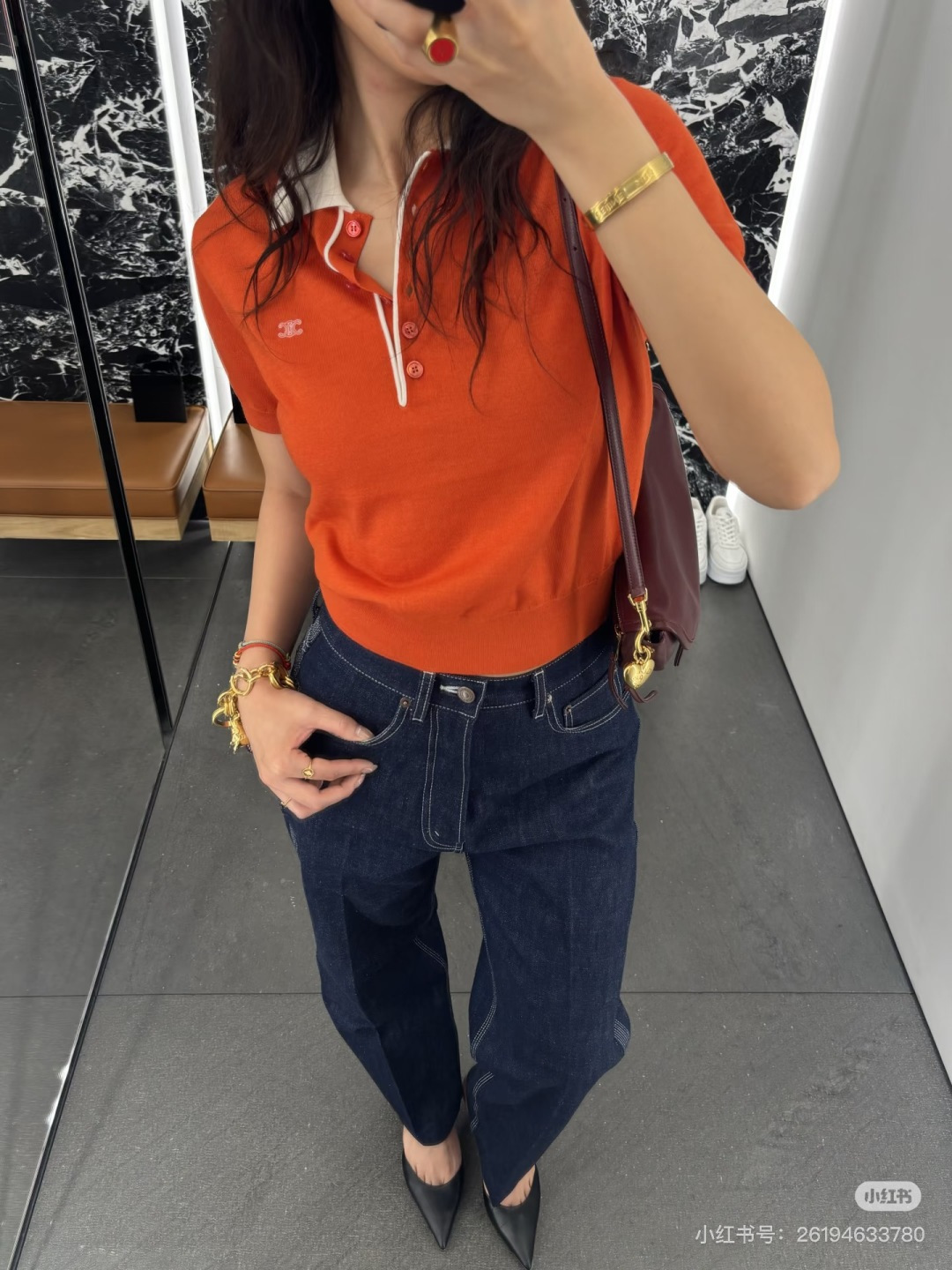 🆕CE家🆕 早春新款 撞色翻领针织短袖颜色：橘色 黑色尺码：36.38.40