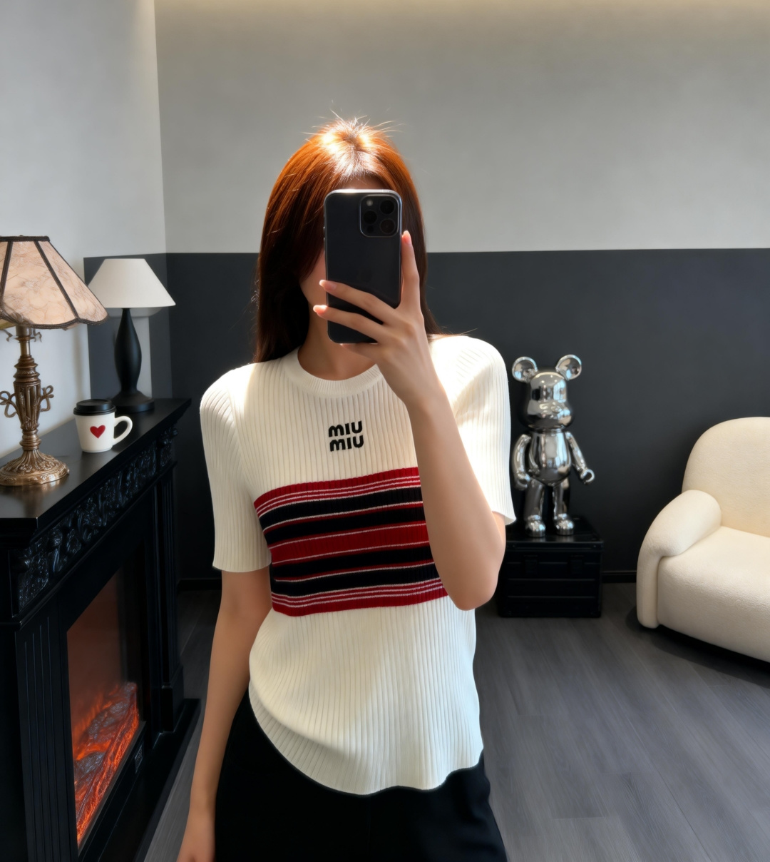 🆕M家🆕 早春新款 撞色条纹圆领针织短袖颜色：白色 蓝色尺码：36.38.40