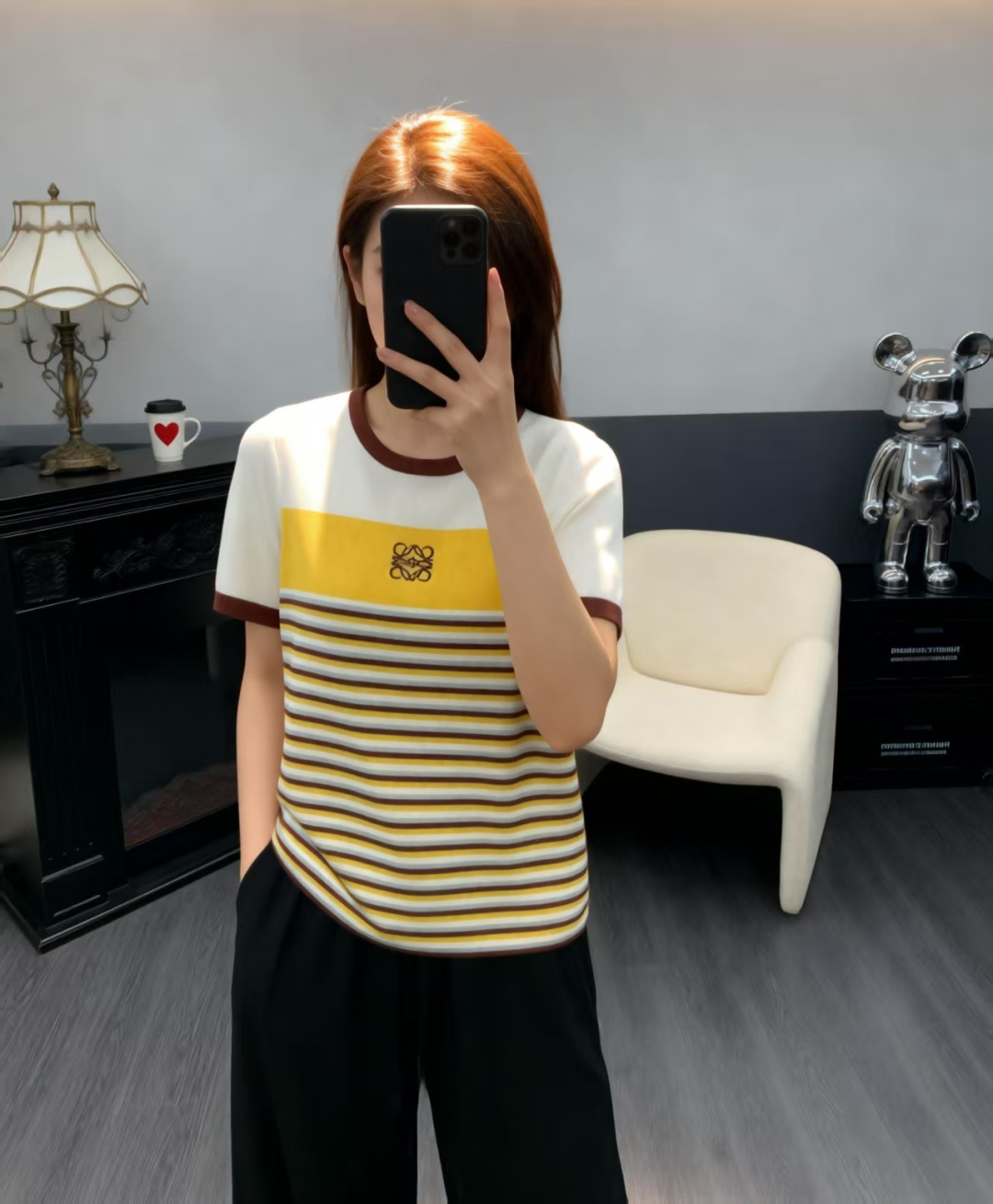 🆕LO家🆕 早春新款 撞色条纹圆领针织短袖颜色：白色尺码：36.38.40