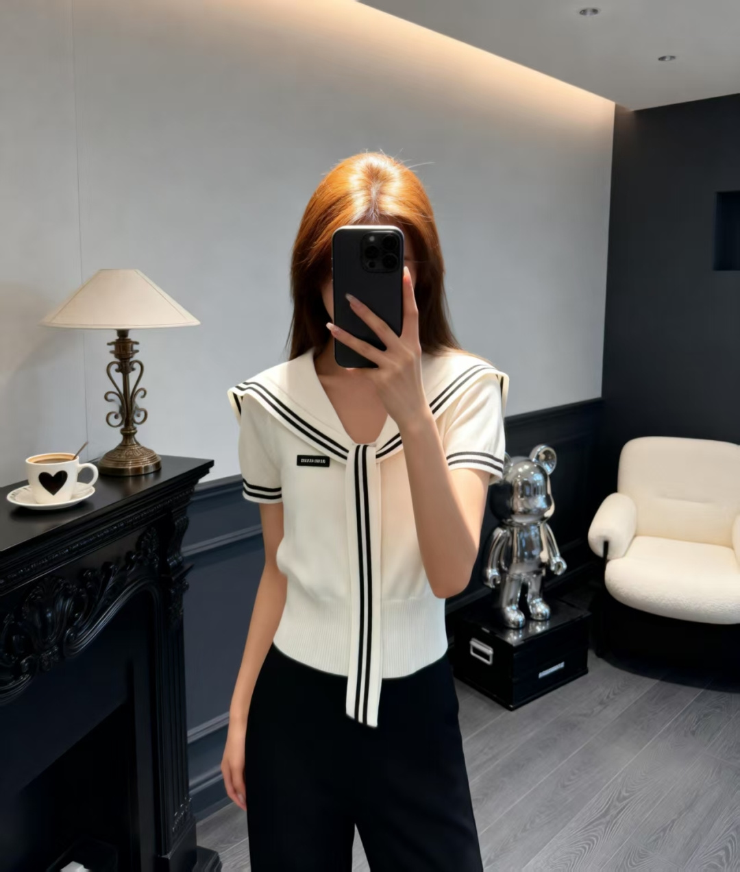 🆕M家🆕 早春新款 撞色条纹海军领针织短袖颜色：白色 宝蓝尺码：36.38.40