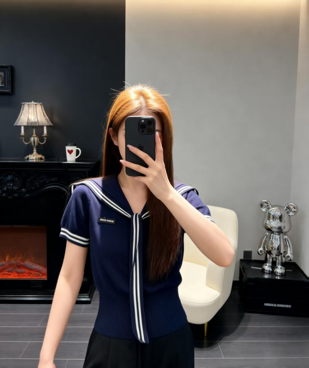 🆕M家🆕 早春新款 撞色条纹海军领针织短袖颜色：白色 宝蓝尺码：36.38.40