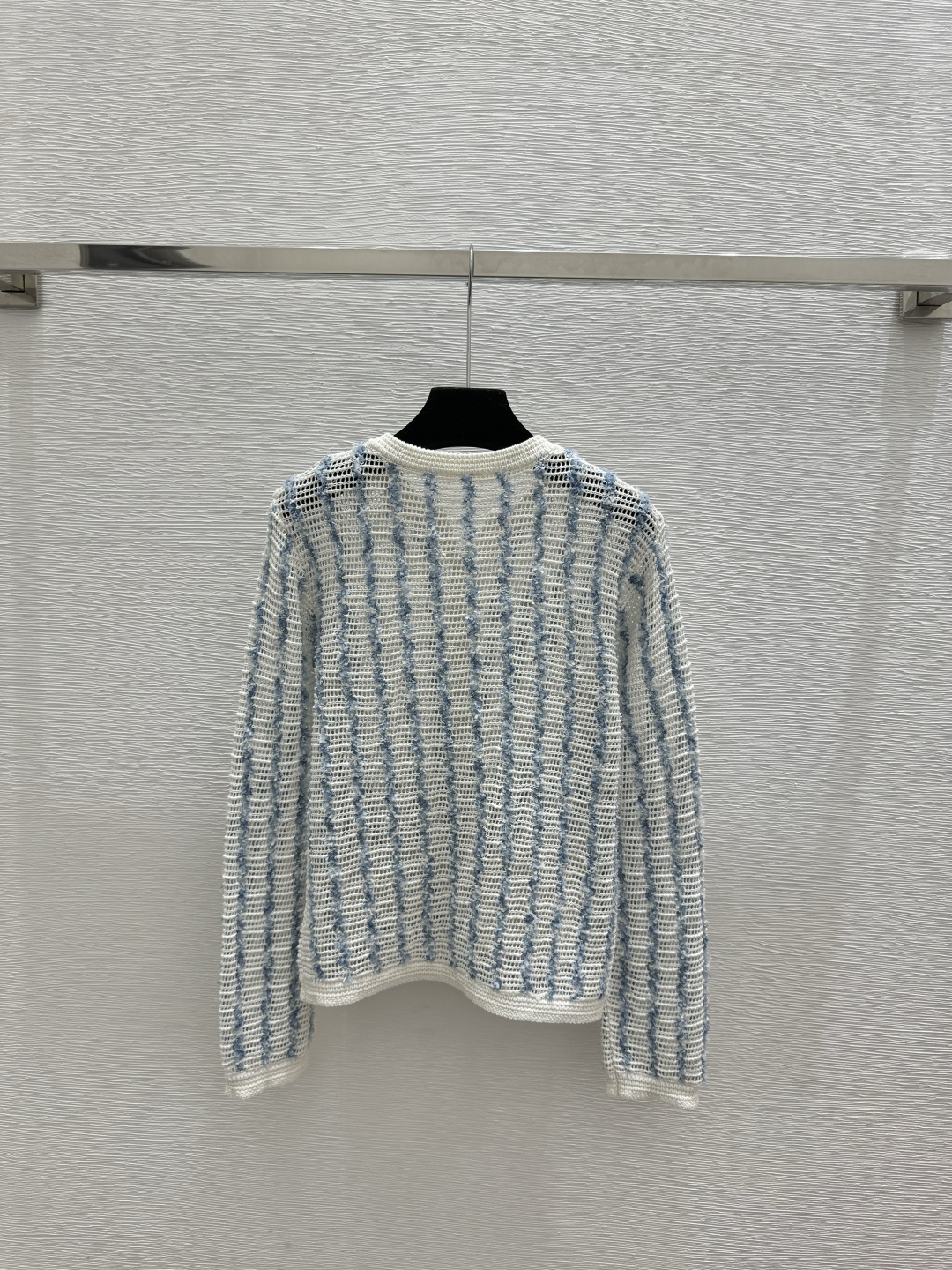 🆕CH家🆕 早春新款 撞色提花镂空圆领针织长袖开衫颜色：蓝色尺码：36.38.40