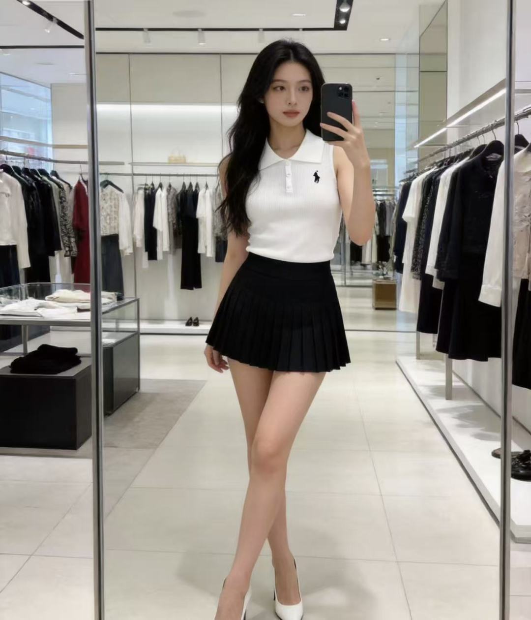 🆕PO家🆕 早春新款 纯色翻领针织背心颜色：白色 粉色 黑色尺码：36.38.40