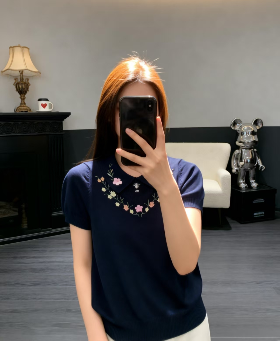 🆕D家🆕 早春新款 撞色花卉翻领针织短袖颜色：白色 宝蓝尺码：36.38.40