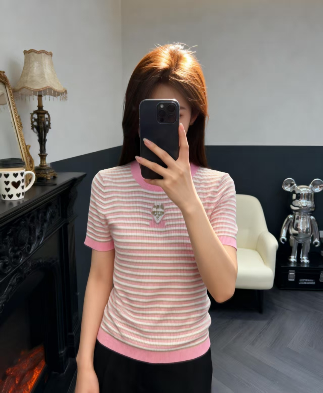 🆕CH家🆕 早春新款 撞色条纹圆领针织短袖颜色：粉色 蓝色尺码：36.38.40