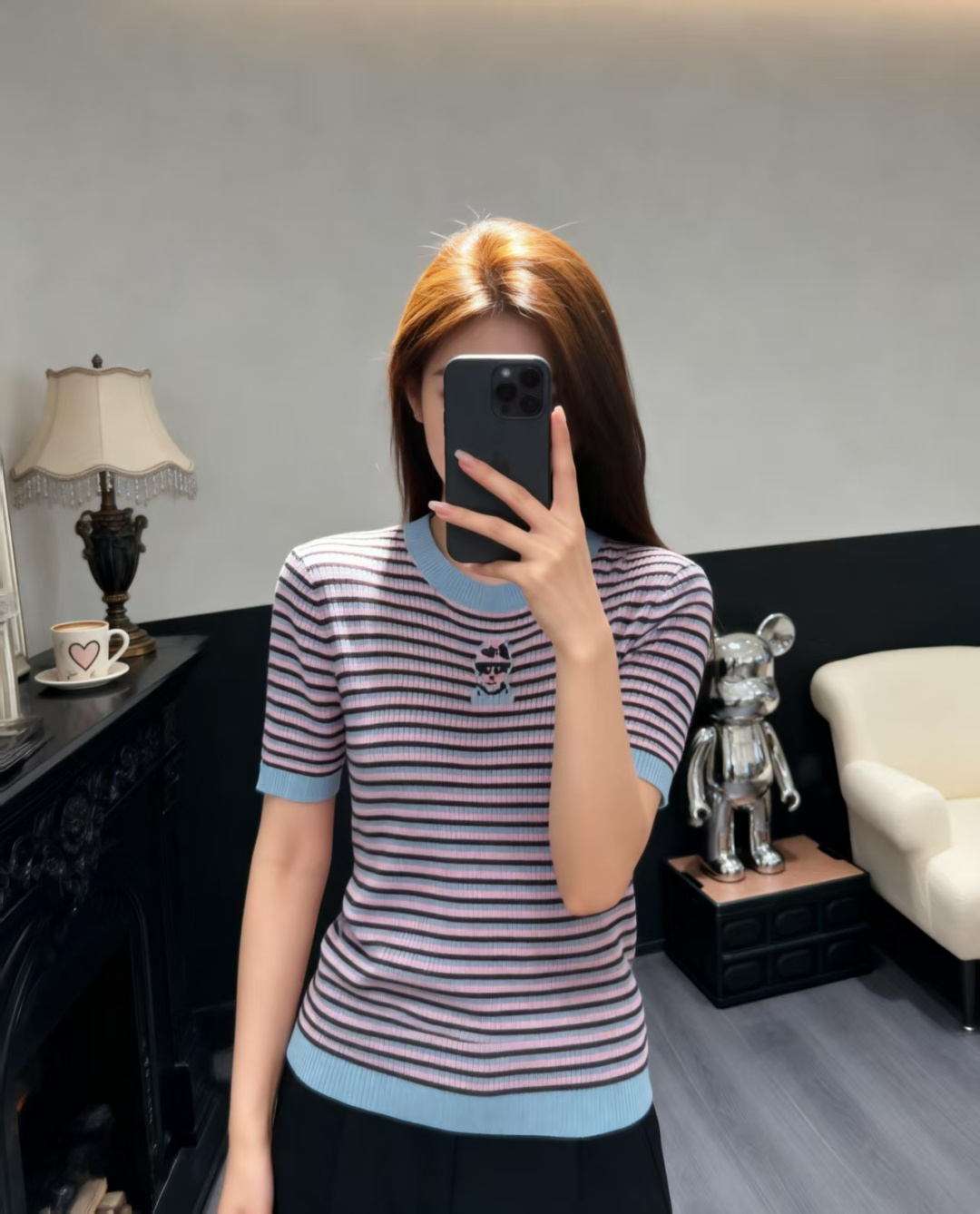 🆕CH家🆕 早春新款 撞色条纹圆领针织短袖颜色：粉色 蓝色尺码：36.38.40