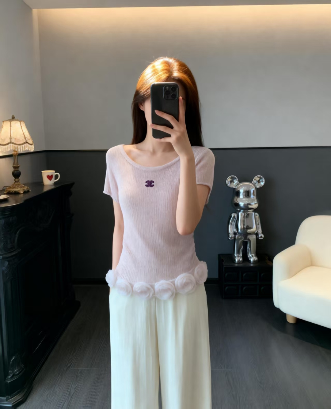 🆕CH家🆕 早春新款 纯色蕾丝花朵针织短袖颜色：绿色 紫色尺码：36.38.40