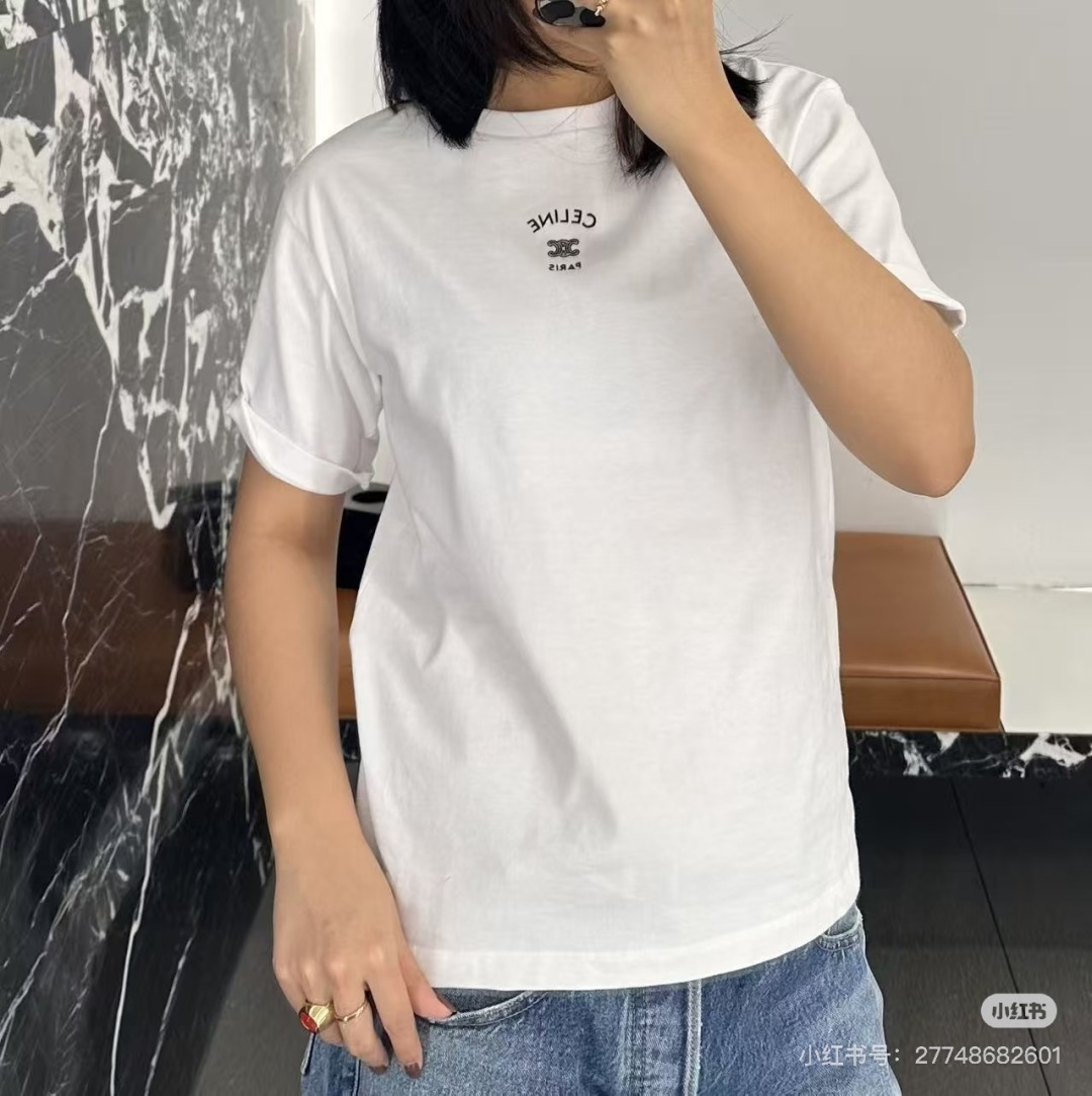 🆕CE家🆕 早春新款 纯色简约圆领短袖颜色：白色 灰色 宝蓝尺码：36.38.40