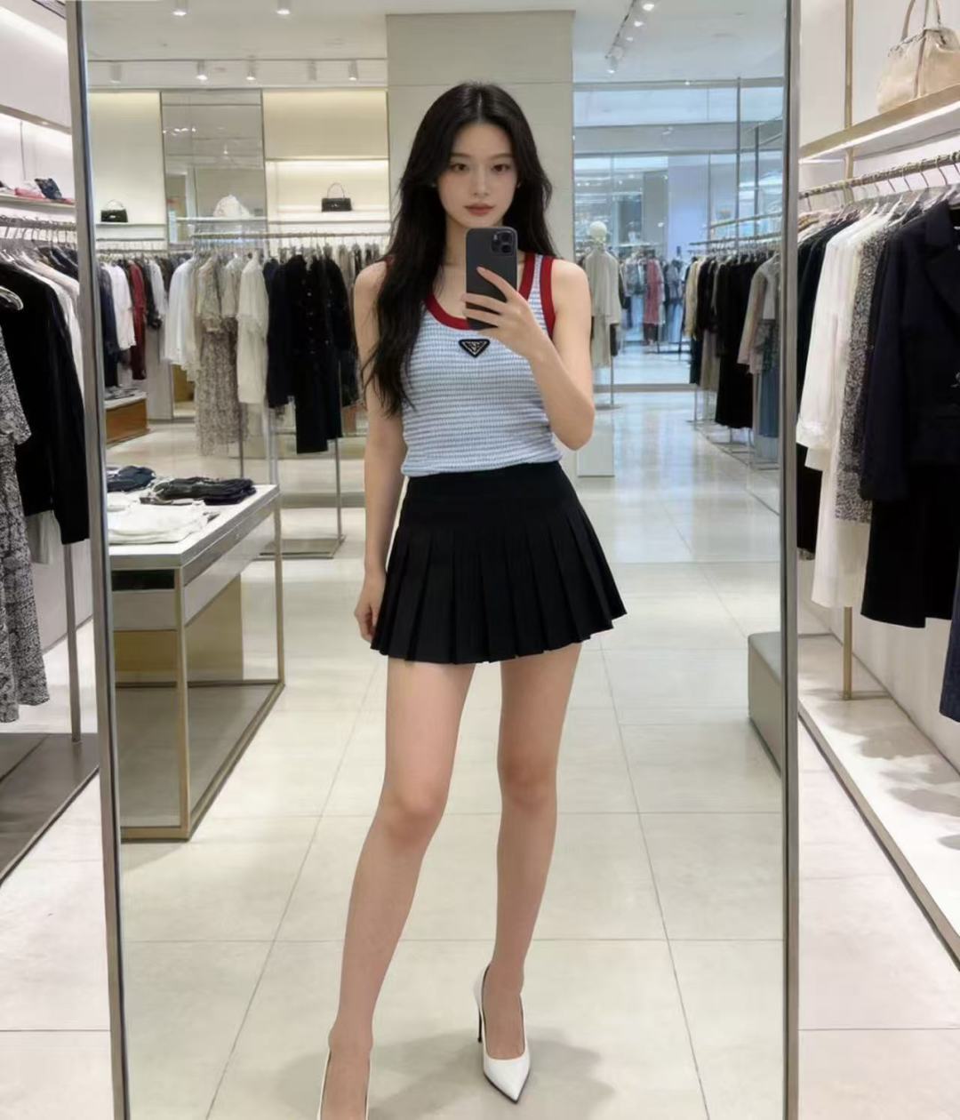🆕P家🆕 早春新款 撞色条纹圆领针织背心颜色：蓝色 黑色尺码：36.38.40