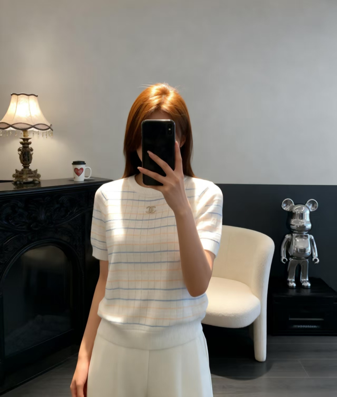 🆕CH家🆕 早春新款 撞色条纹圆领针织短袖颜色：白色 绿色尺码：36.38.40