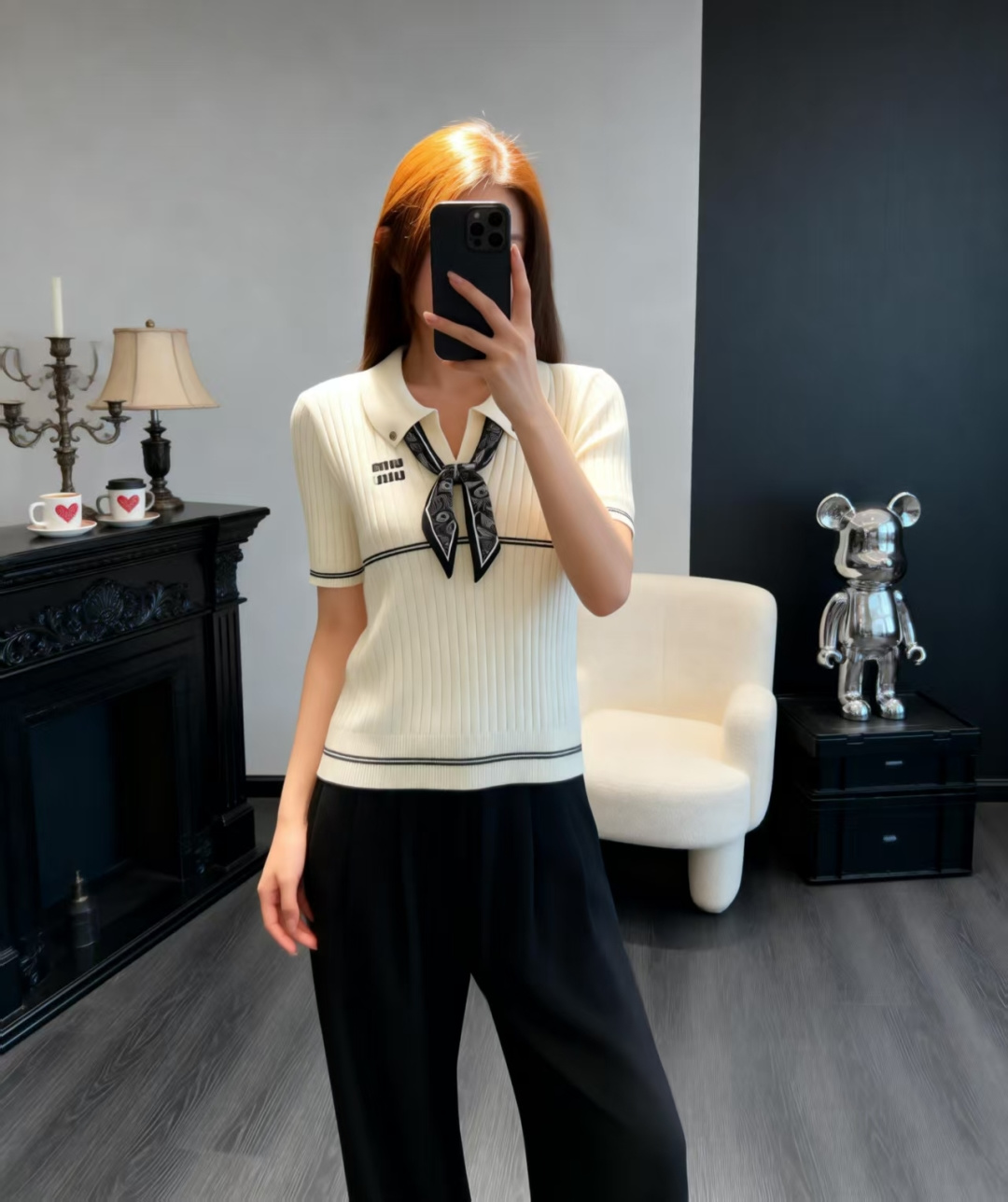 🆕M家🆕 早春新款 撞色条纹翻领针织短袖颜色：白色 灰色尺码：36.38.40
