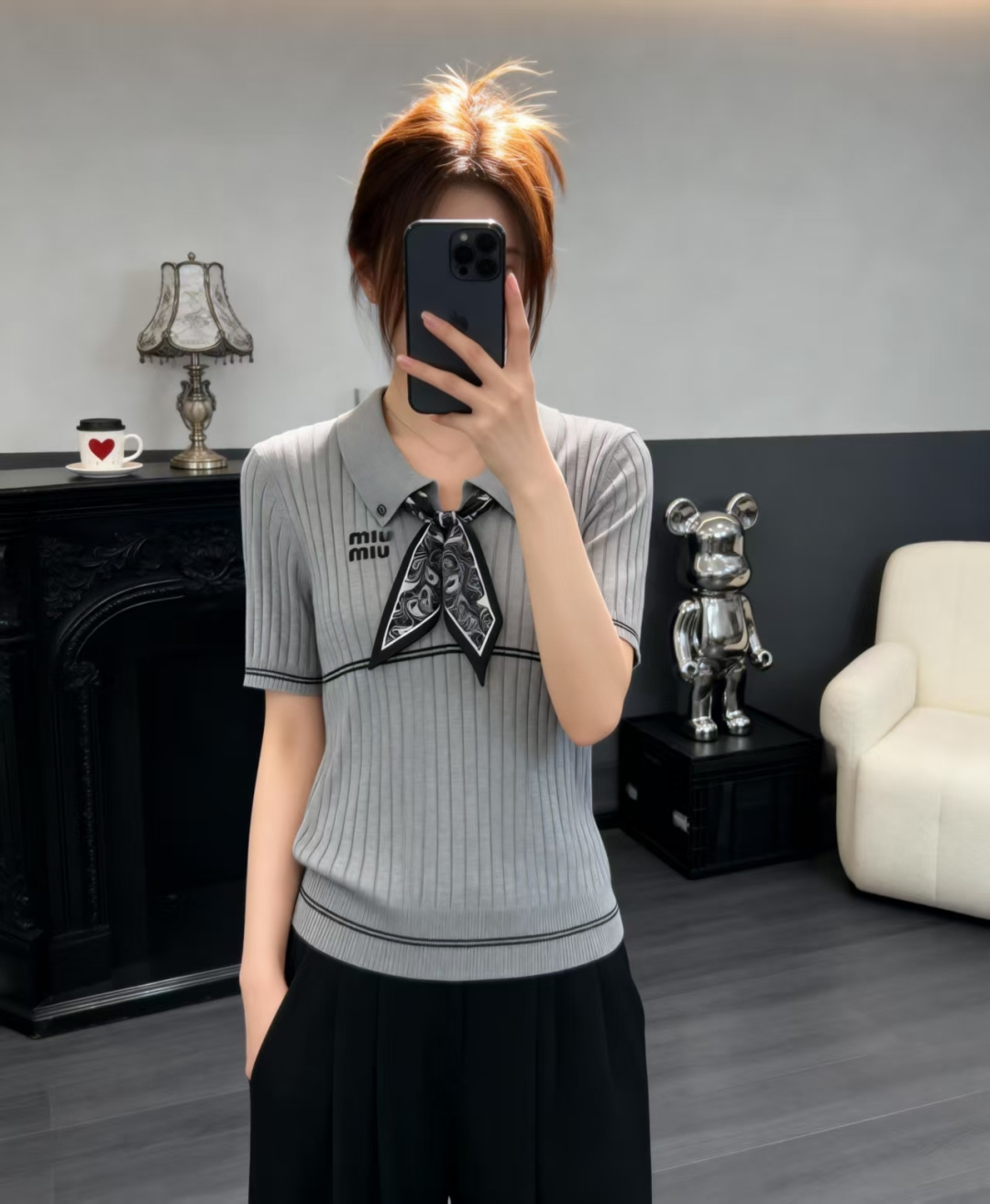 🆕M家🆕 早春新款 撞色条纹翻领针织短袖颜色：白色 灰色尺码：36.38.40
