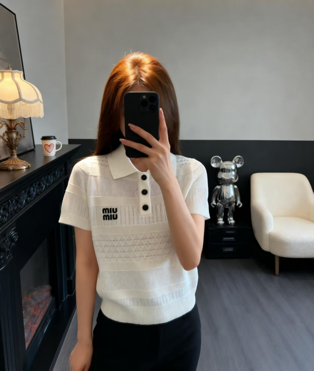 🆕M家🆕 早春新款 纯色简约翻领针织短袖颜色：白色 黑色尺码：36.38.40