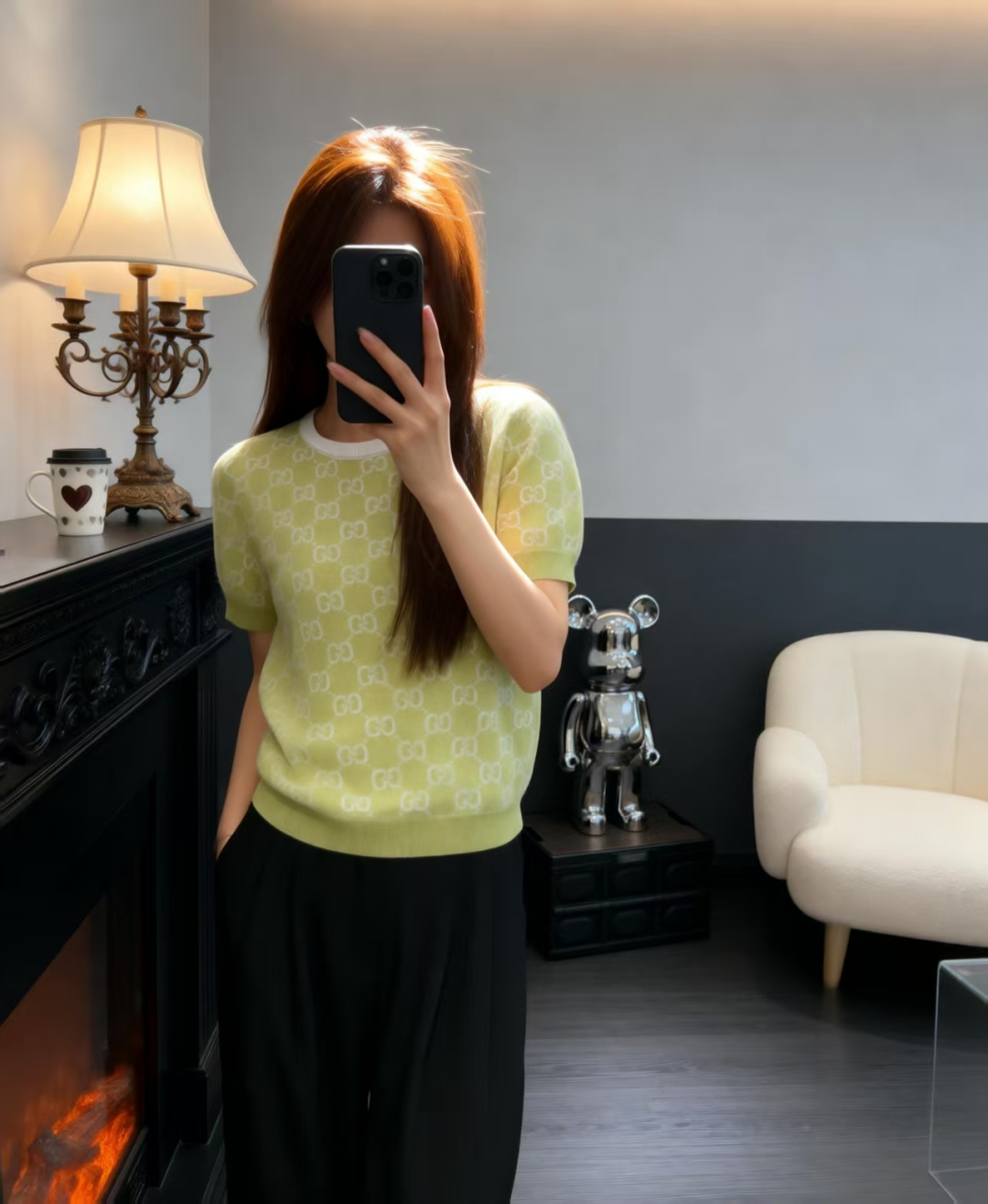 🆕G家🆕 早春新款 撞色老花字母圆领针织短袖颜色：绿色尺码：36.38.40