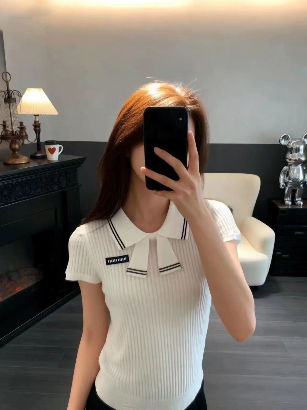 🆕M家🆕 早春新款 撞色翻领针织短袖颜色：白色 蓝色尺码：36.38.40