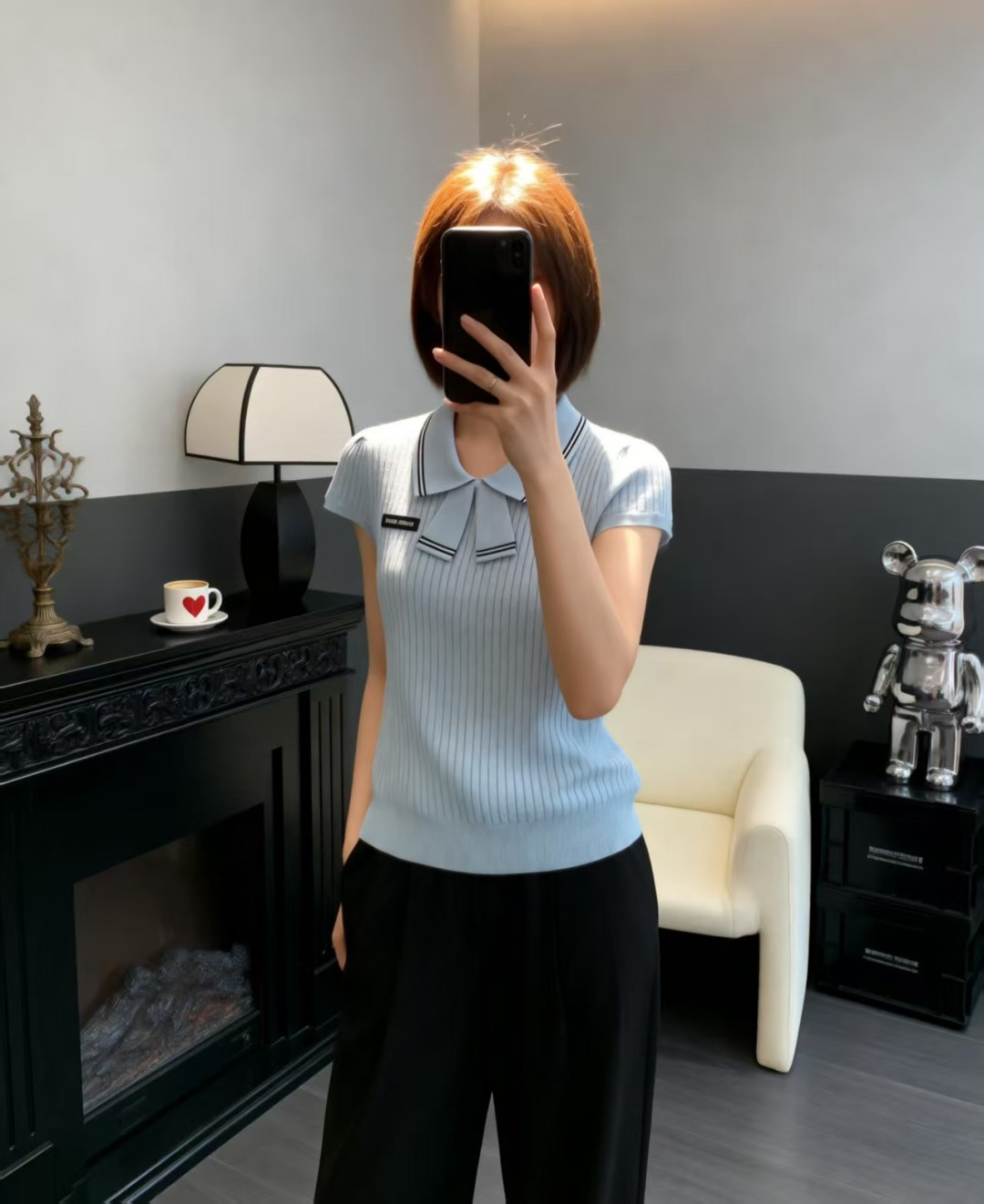🆕M家🆕 早春新款 撞色翻领针织短袖颜色：白色 蓝色尺码：36.38.40