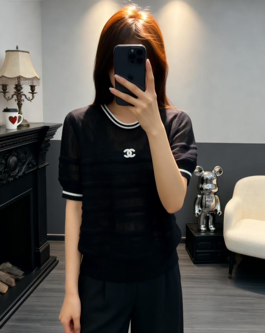 🆕CH家🆕 早春新款 撞色简约圆领针织短袖颜色：白色 宝蓝尺码：36.38.40