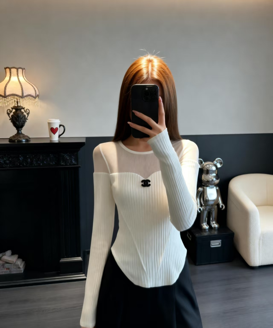 🆕CH家🆕 早春新款 纯色简约圆领针织长袖颜色：白色 黑色尺码：36.38.40