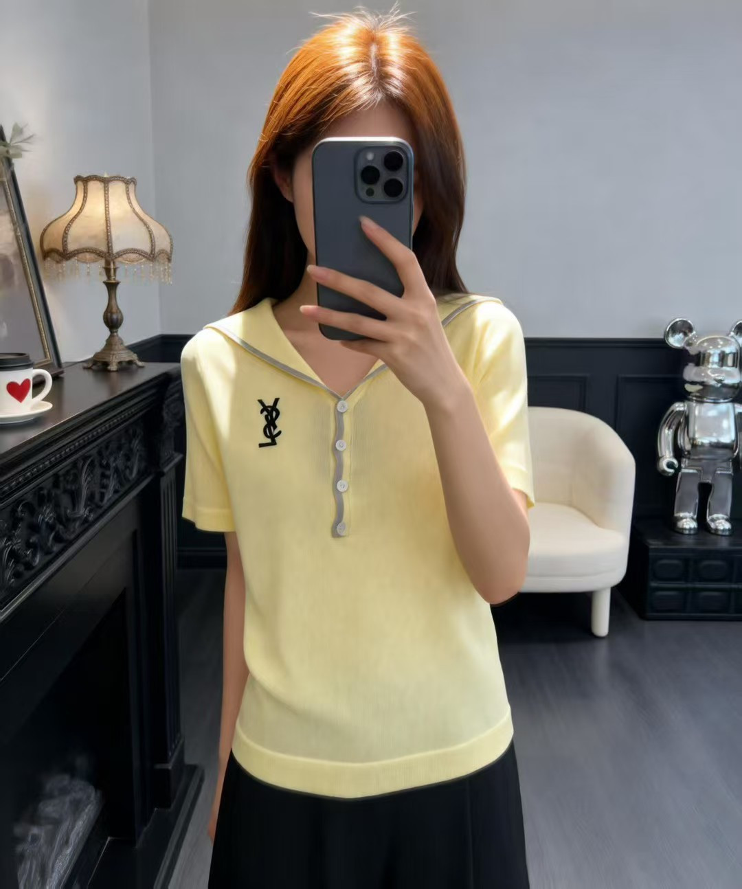 🆕Y家🆕 早春新款 撞色条纹海军领针织短袖颜色：黄色 宝蓝尺码：36.38.40