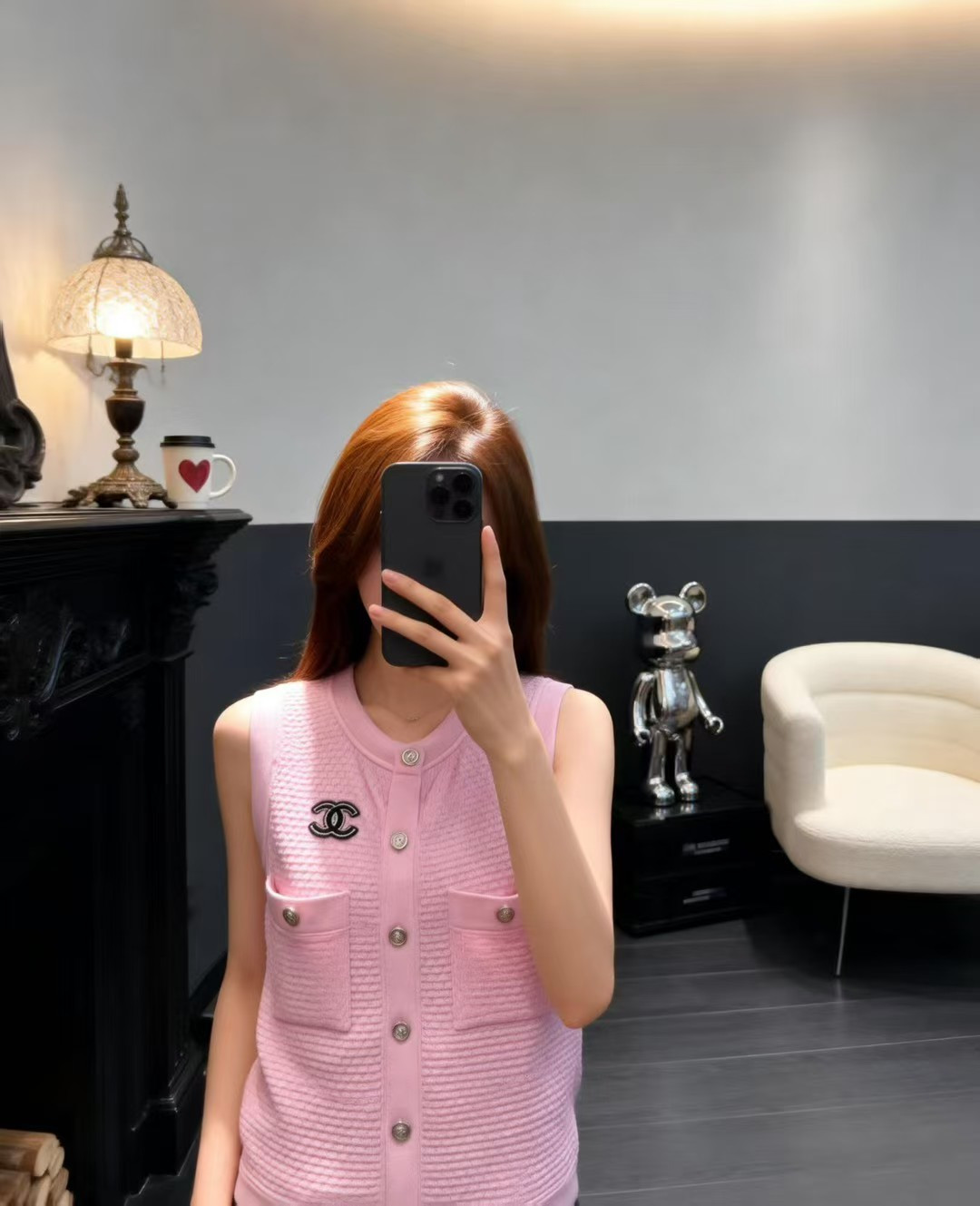 🆕CH家🆕 早春新款 纯色简约圆领针织背心开衫颜色：白色 粉色尺码：36.38.40