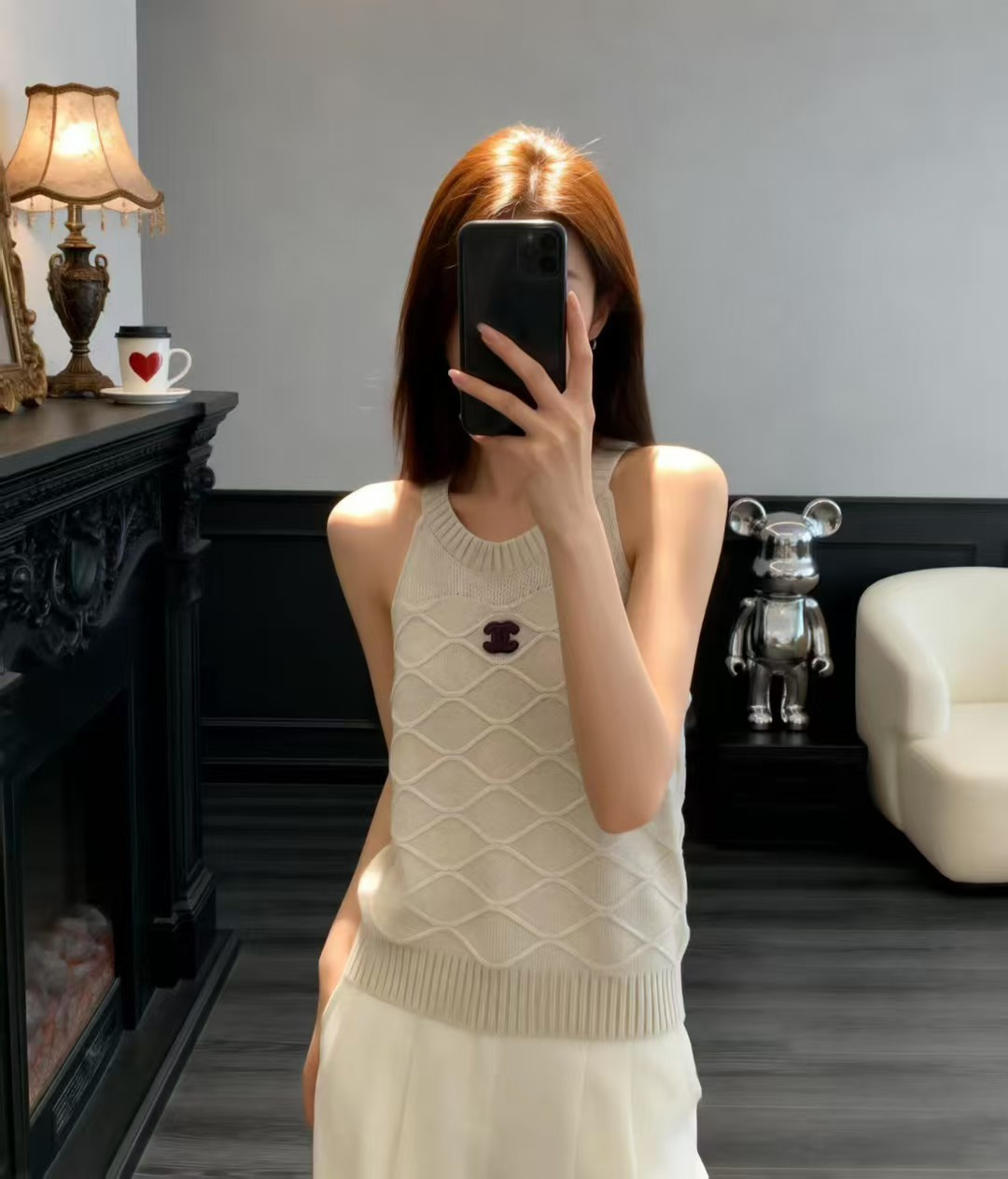 🆕CH家🆕 早春新款 纯色菱格圆领针织背心颜色：卡其 灰色尺码：36.38.40