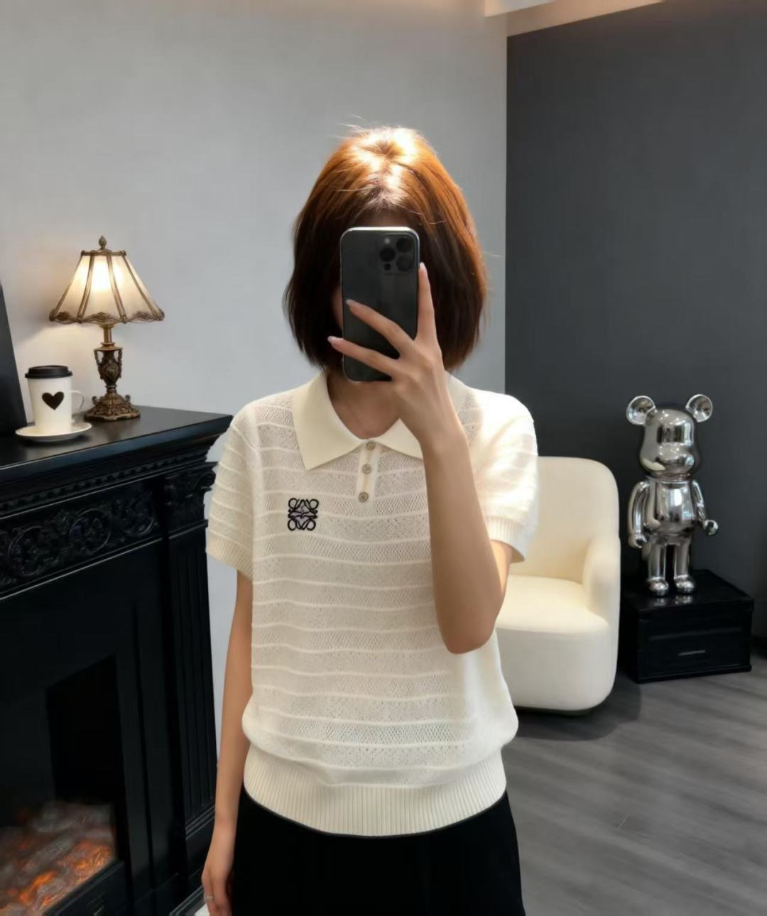🆕LO家🆕 早春新款 纯色简约翻领针织短袖颜色：白色 灰色尺码：36.38.40