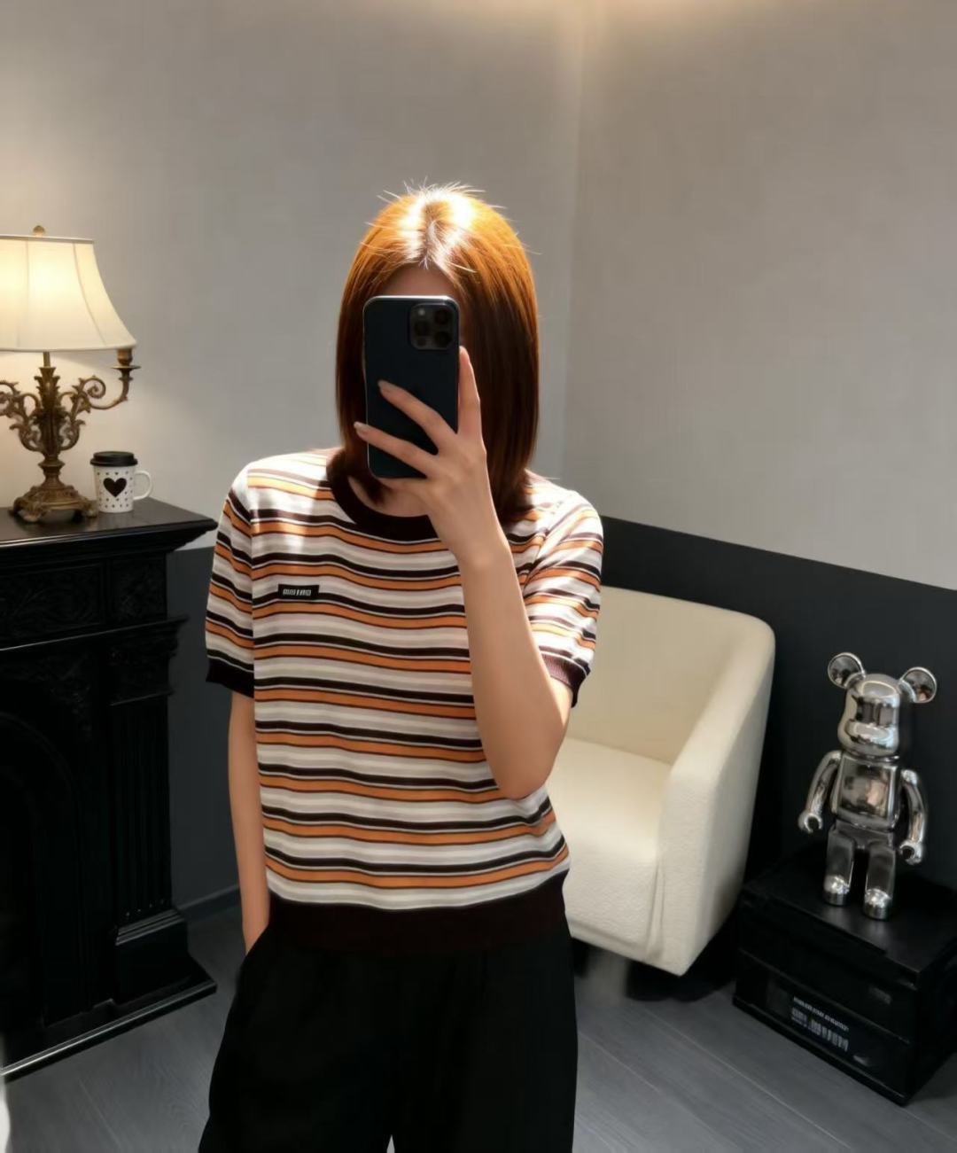 🆕M家🆕 早春新款 撞色条纹圆领针织短袖颜色：咖啡尺码：36.38.40