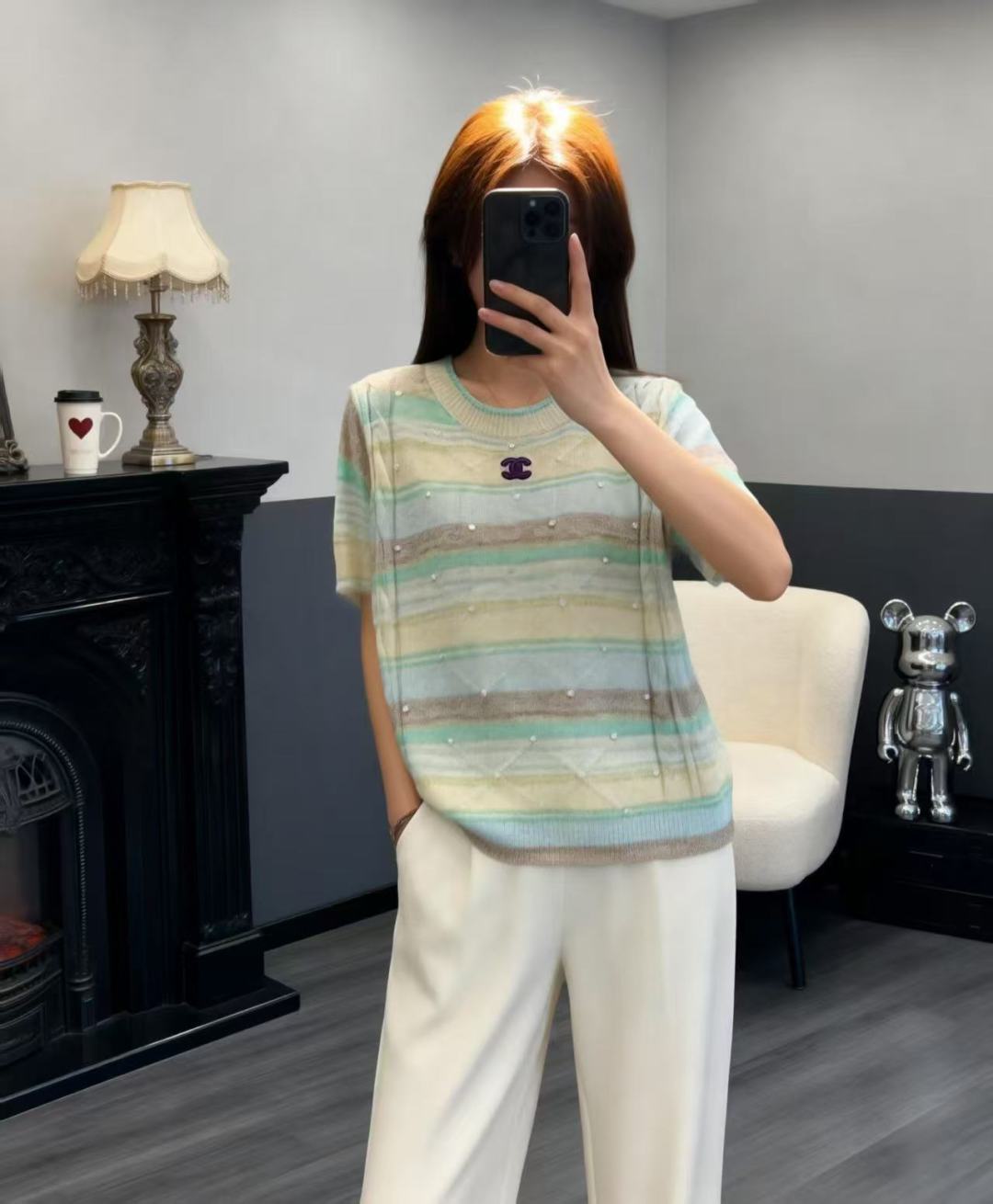 🆕CH家🆕 早春新款 撞色钉珠圆领针织短袖颜色：蓝色 黄色尺码：36.38.40