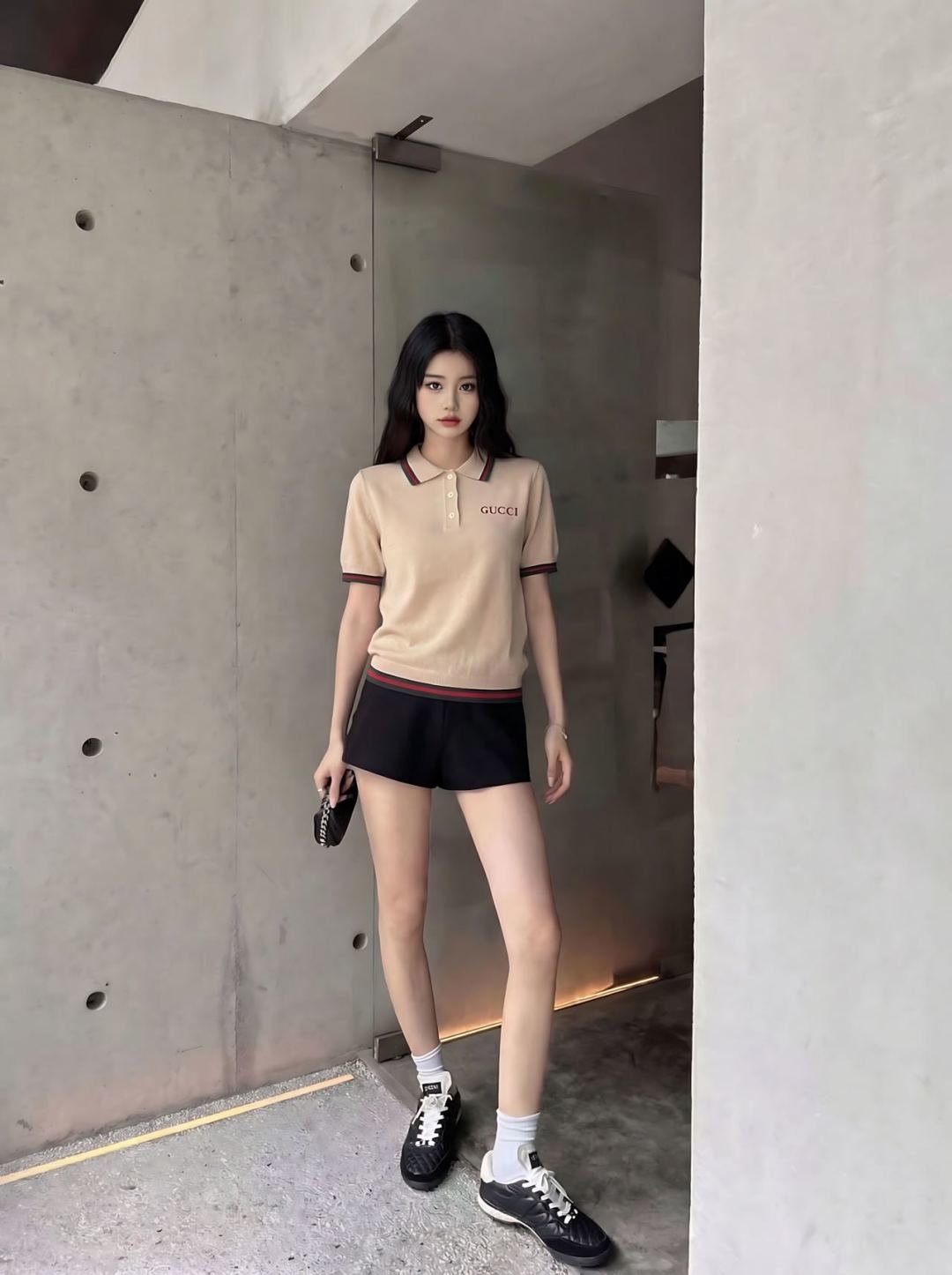 🆕G家🆕 早春新款 撞色翻领针织短袖颜色：白色 卡其尺码：36.38.40