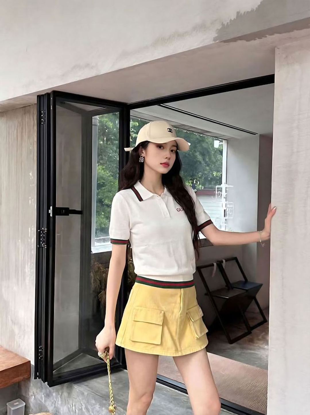 🆕G家🆕 早春新款 撞色翻领针织短袖颜色：白色 卡其尺码：36.38.40