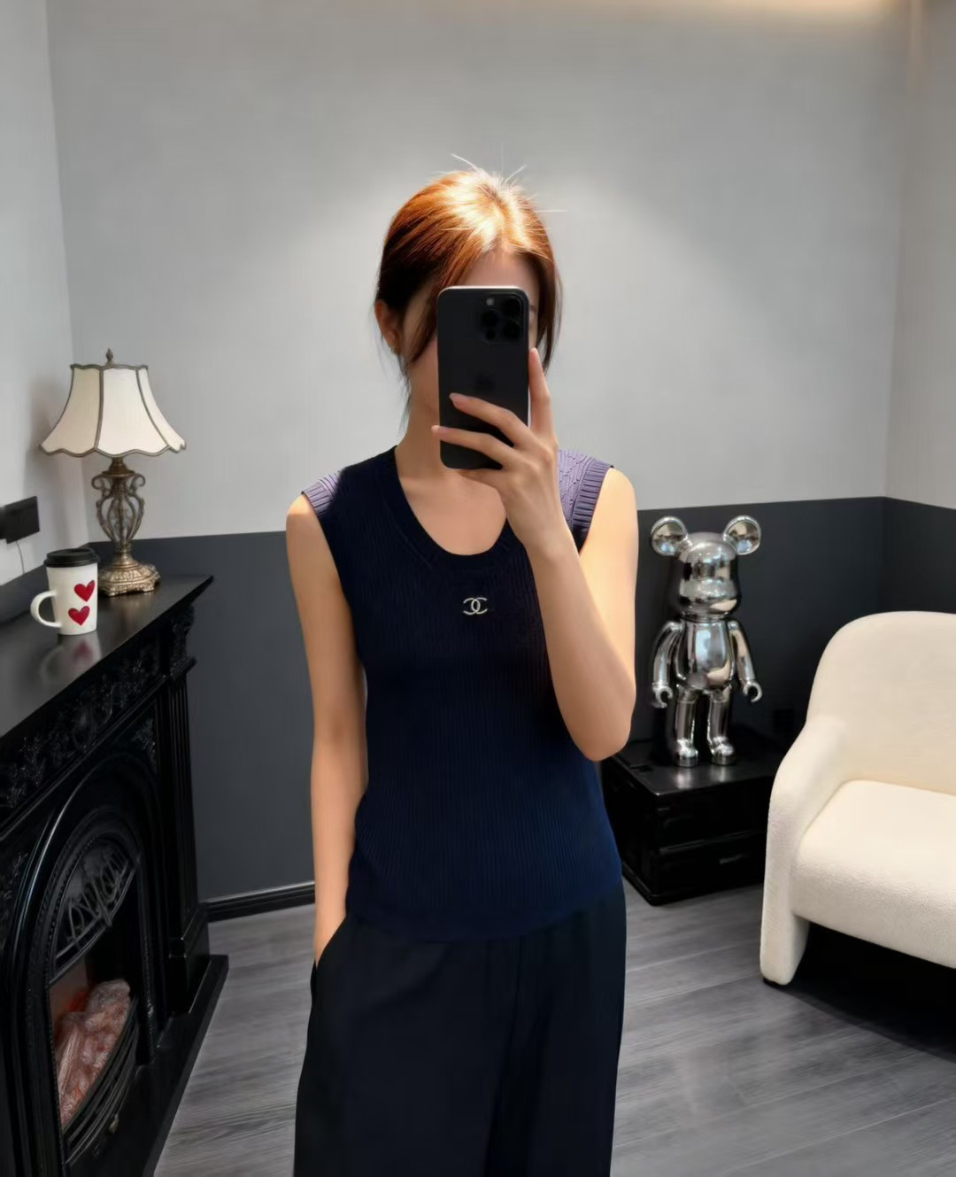 🆕CH家🆕 早春新款 纯色简约圆领针织背心颜色：白色 宝蓝尺码：36.38.40