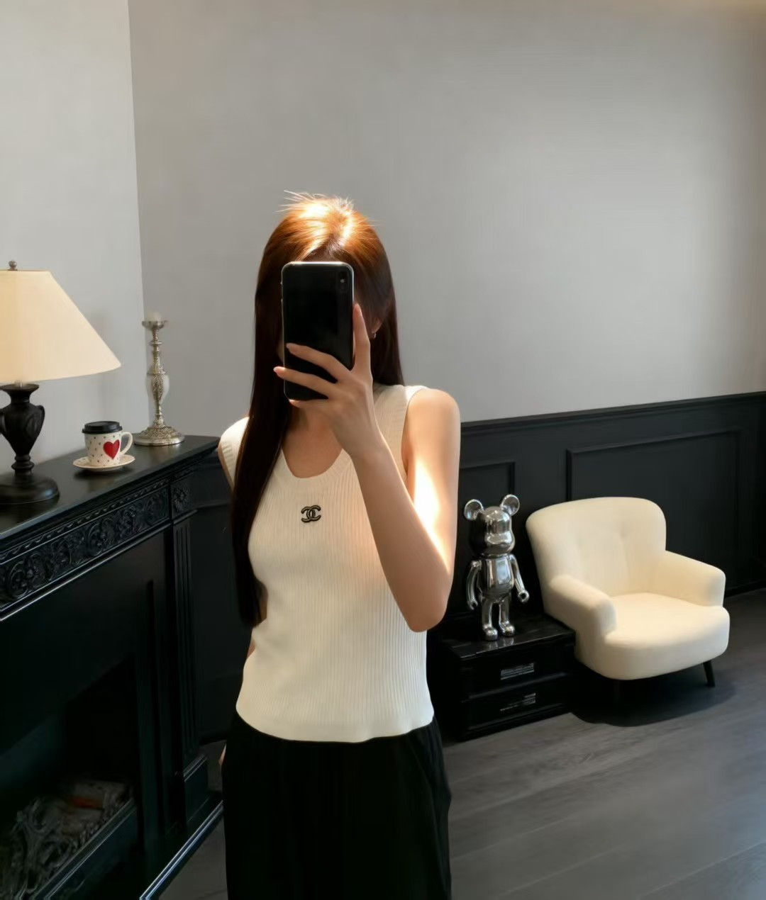 🆕CH家🆕 早春新款 纯色简约圆领针织背心颜色：白色 宝蓝尺码：36.38.40