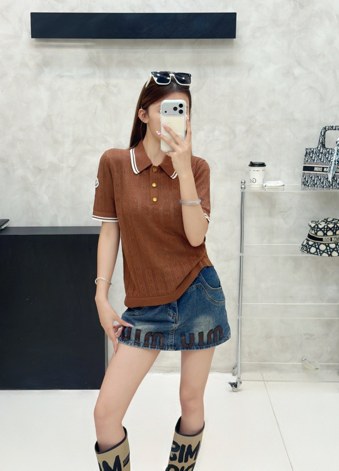 🆕MO家🆕 早春新款 撞色翻领镂空针织短袖颜色：白色 咖啡尺码：36.38.40